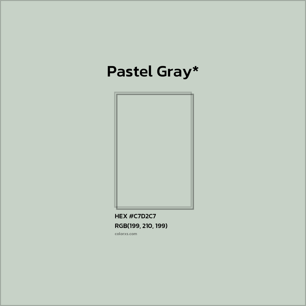 #C7D2C7 hex color. RGB, RYB, CMYK, HSL, HSV codes and color conversions. Matching color names, palettes, paints.
