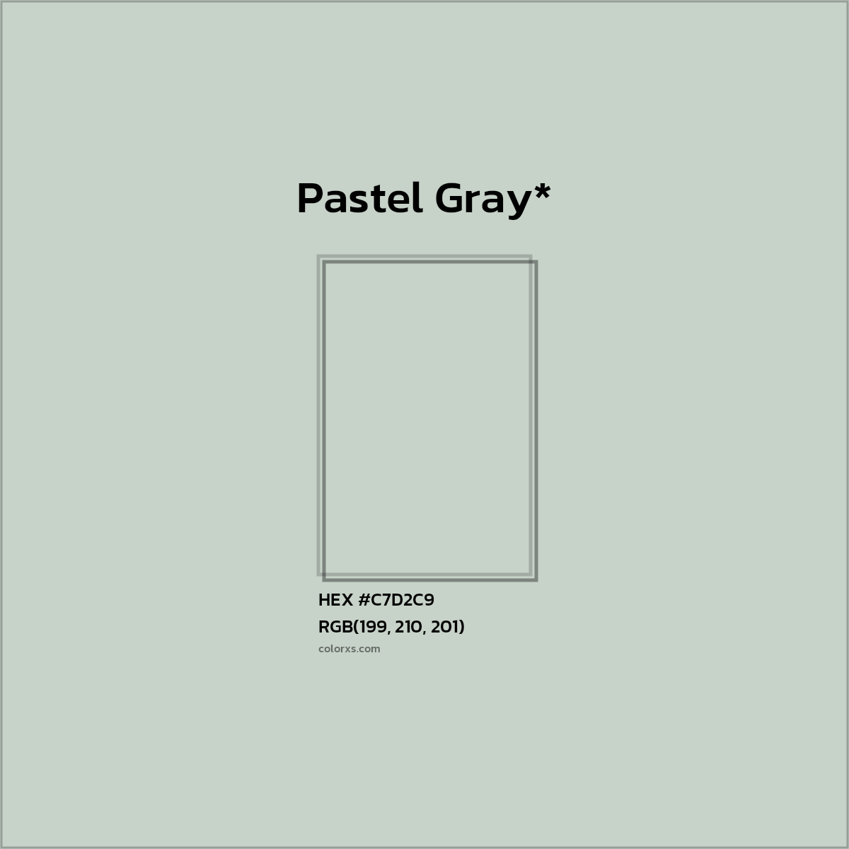 #C7D2C9 hex color. RGB, RYB, CMYK, HSL, HSV codes and color conversions. Matching color names, palettes, paints.