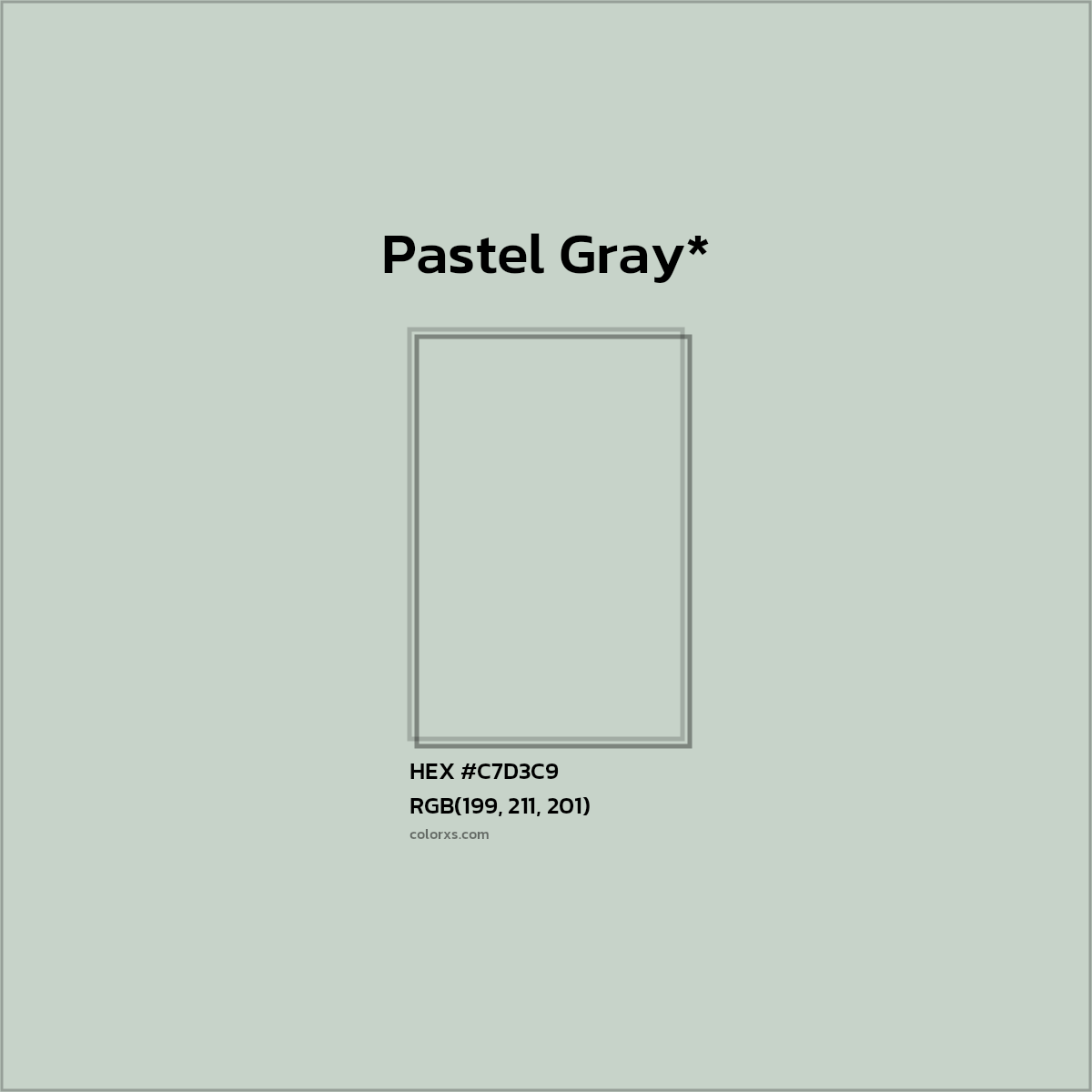 #C7D3C9 hex color. RGB, RYB, CMYK, HSL, HSV codes and color conversions. Matching color names, palettes, paints.