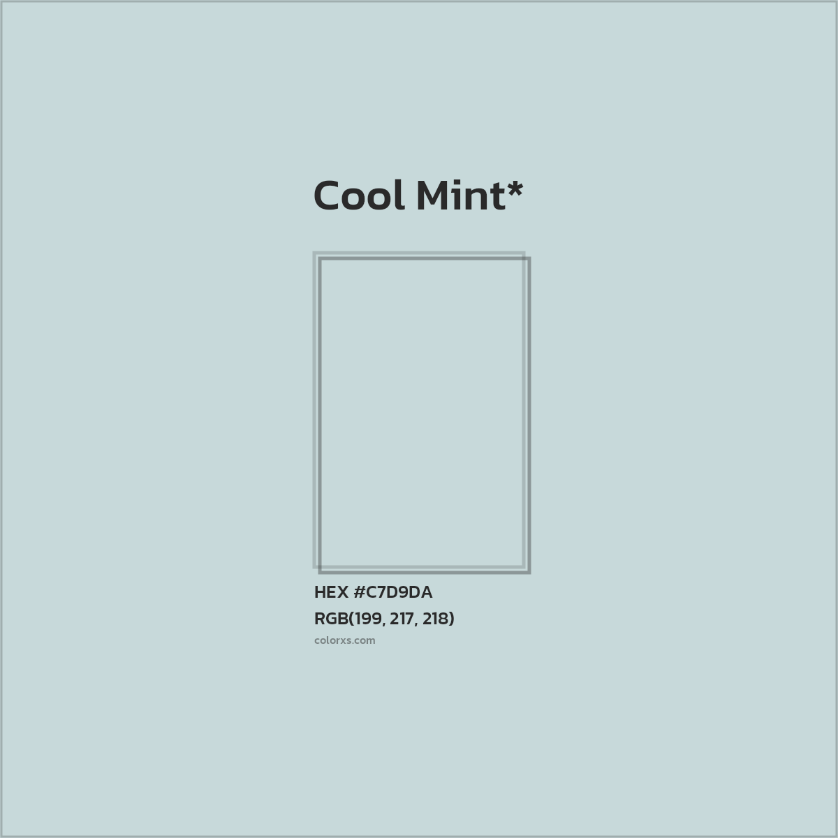 #C7D9DA hex color. RGB, RYB, CMYK, HSL, HSV codes and color conversions. Matching color names, palettes, paints.