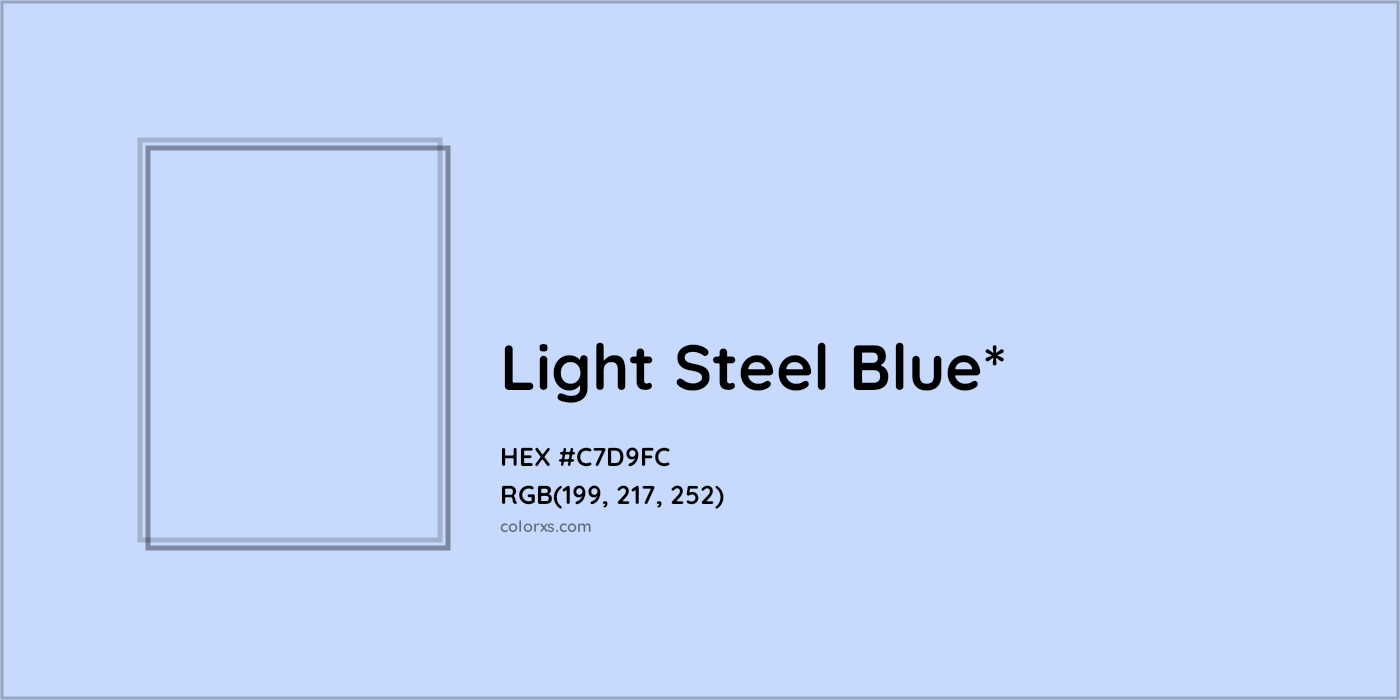 #C7D9FC hex color. RGB, RYB, CMYK, HSL, HSV codes and color conversions. Matching color names, palettes, paints.
