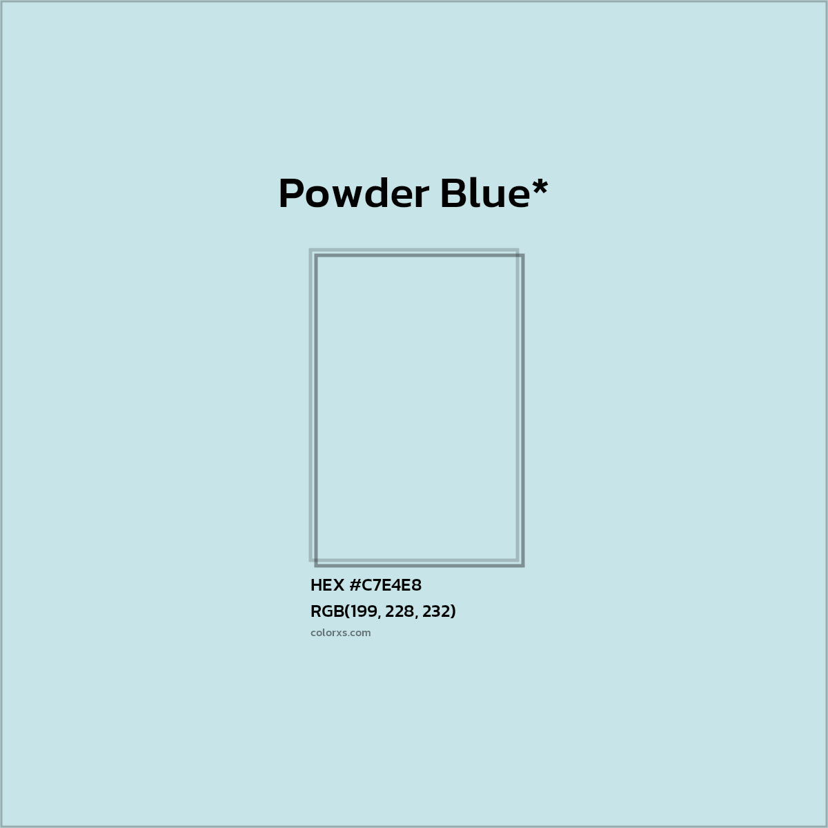 #C7E4E8 hex color. RGB, RYB, CMYK, HSL, HSV codes and color conversions. Matching color names, palettes, paints.