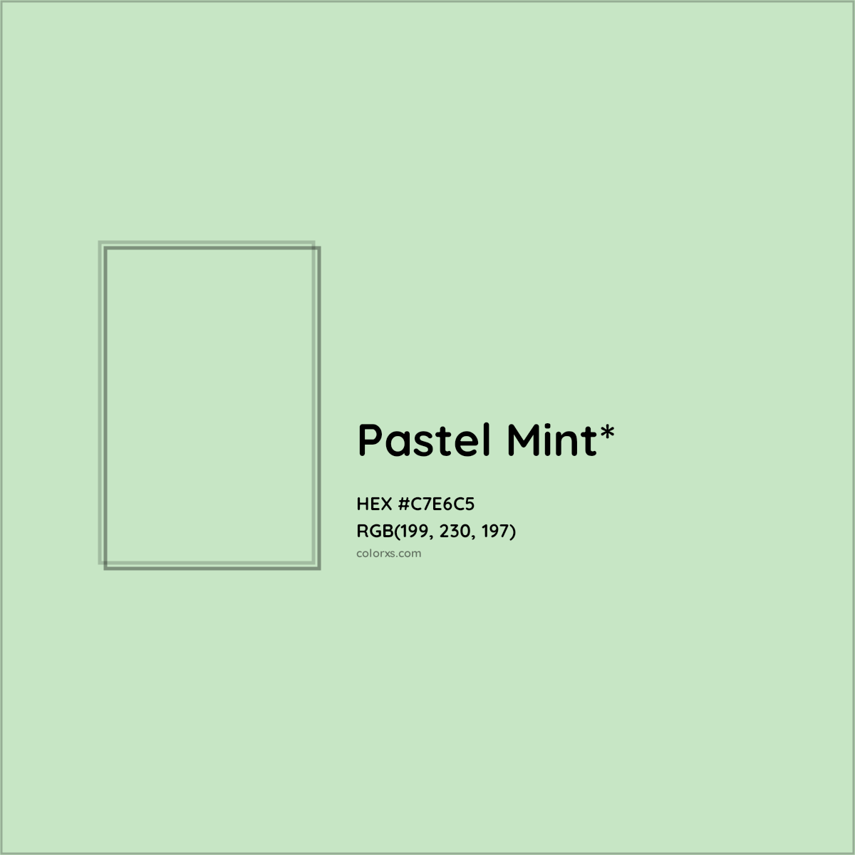 #C7E6C5 hex color. RGB, RYB, CMYK, HSL, HSV codes and color conversions. Matching color names, palettes, paints.