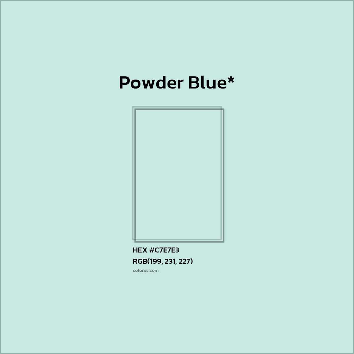 #C7E7E3 hex color. RGB, RYB, CMYK, HSL, HSV codes and color conversions. Matching color names, palettes, paints.