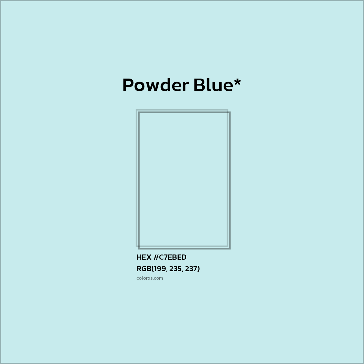 #C7EBED hex color. RGB, RYB, CMYK, HSL, HSV codes and color conversions. Matching color names, palettes, paints.
