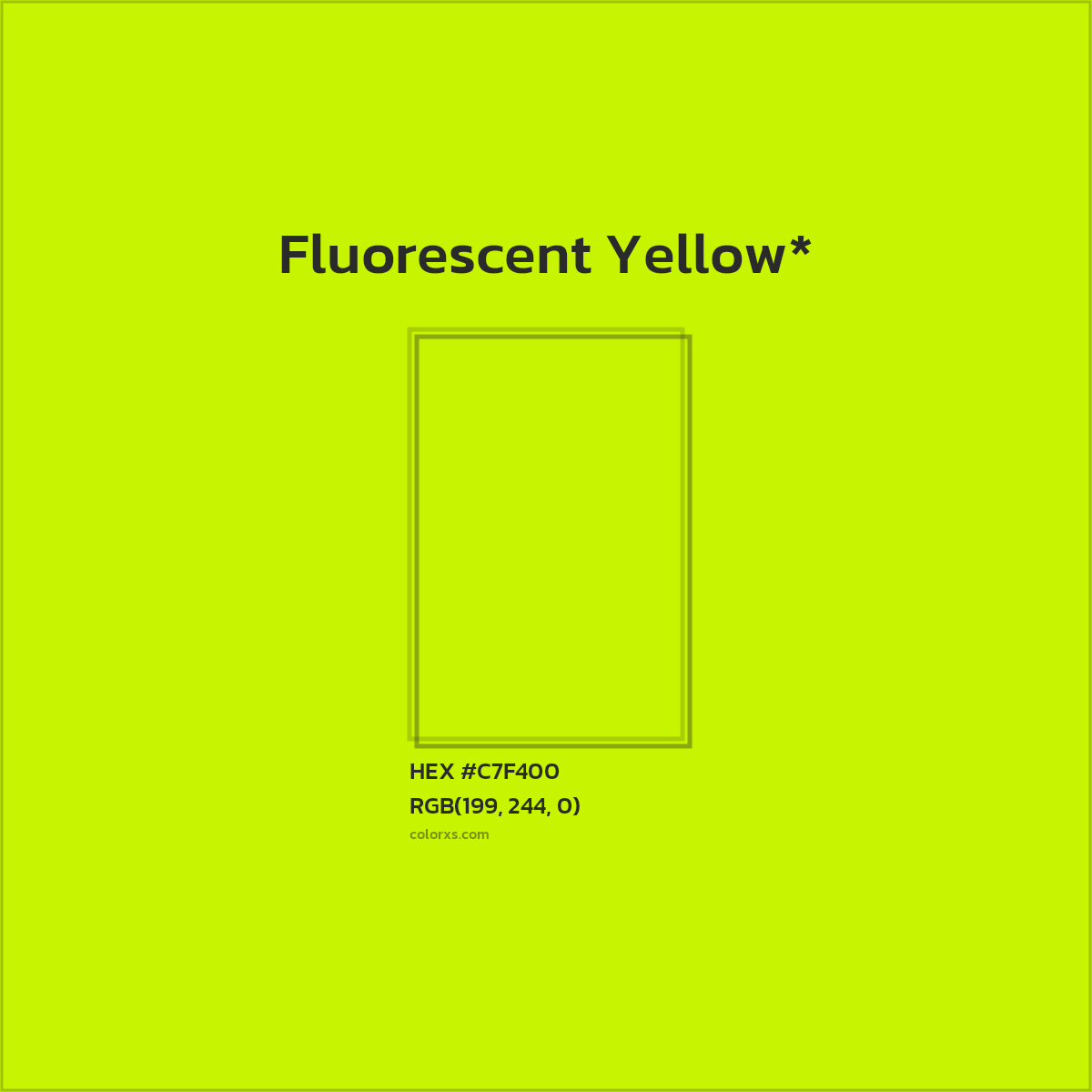 #C7F400 hex color. RGB, RYB, CMYK, HSL, HSV codes and color conversions. Matching color names, palettes, paints.