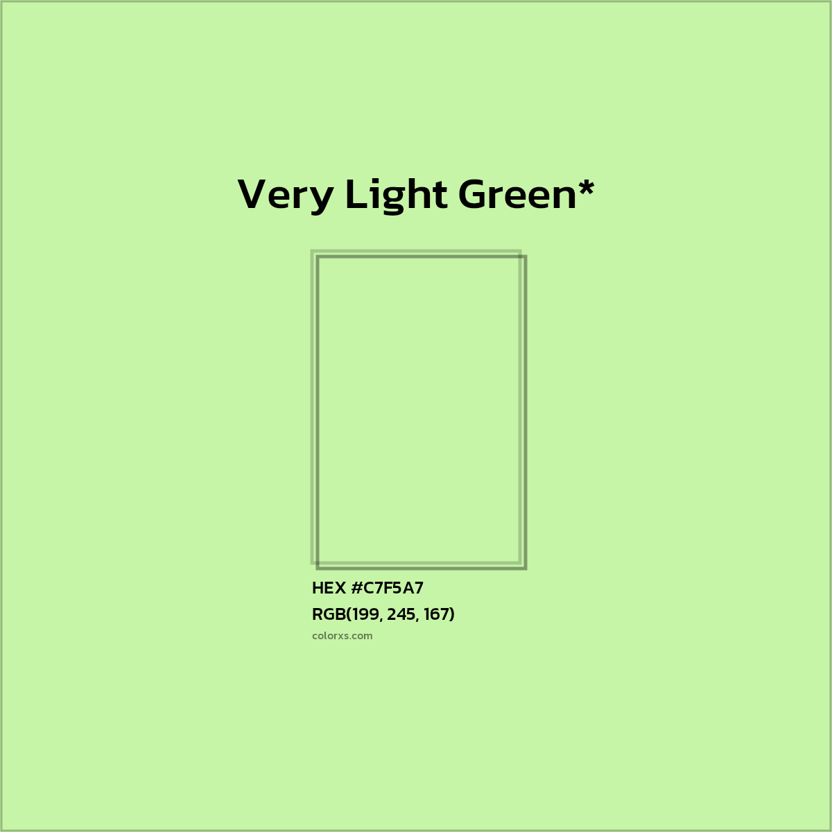 #C7F5A7 hex color. RGB, RYB, CMYK, HSL, HSV codes and color conversions. Matching color names, palettes, paints.