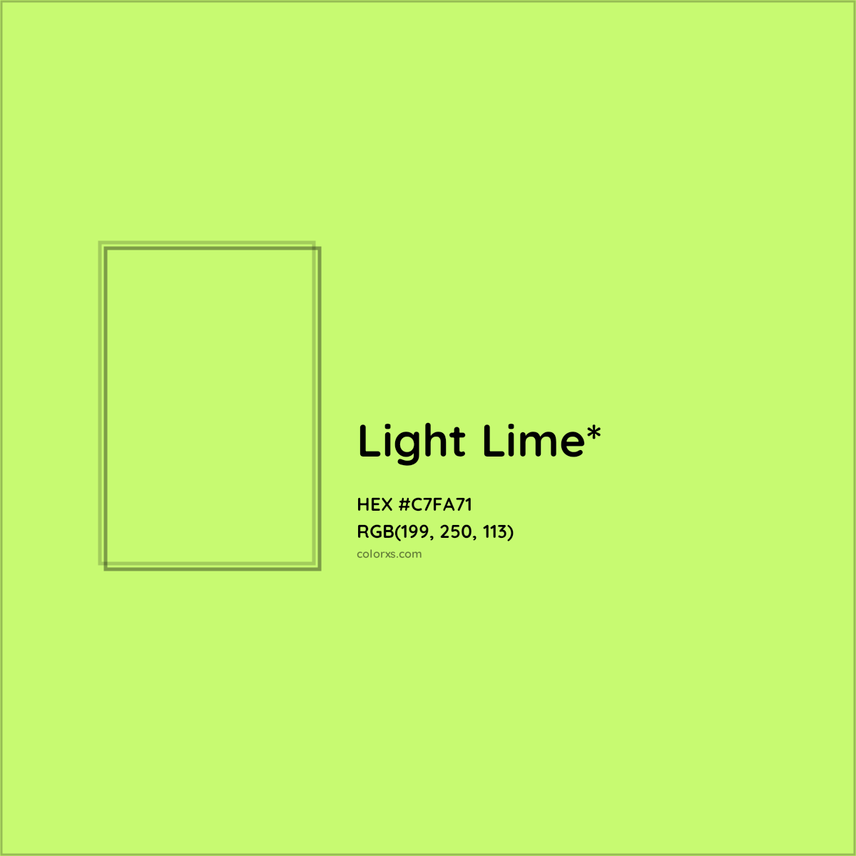 #C7FA71 hex color. RGB, RYB, CMYK, HSL, HSV codes and color conversions. Matching color names, palettes, paints.