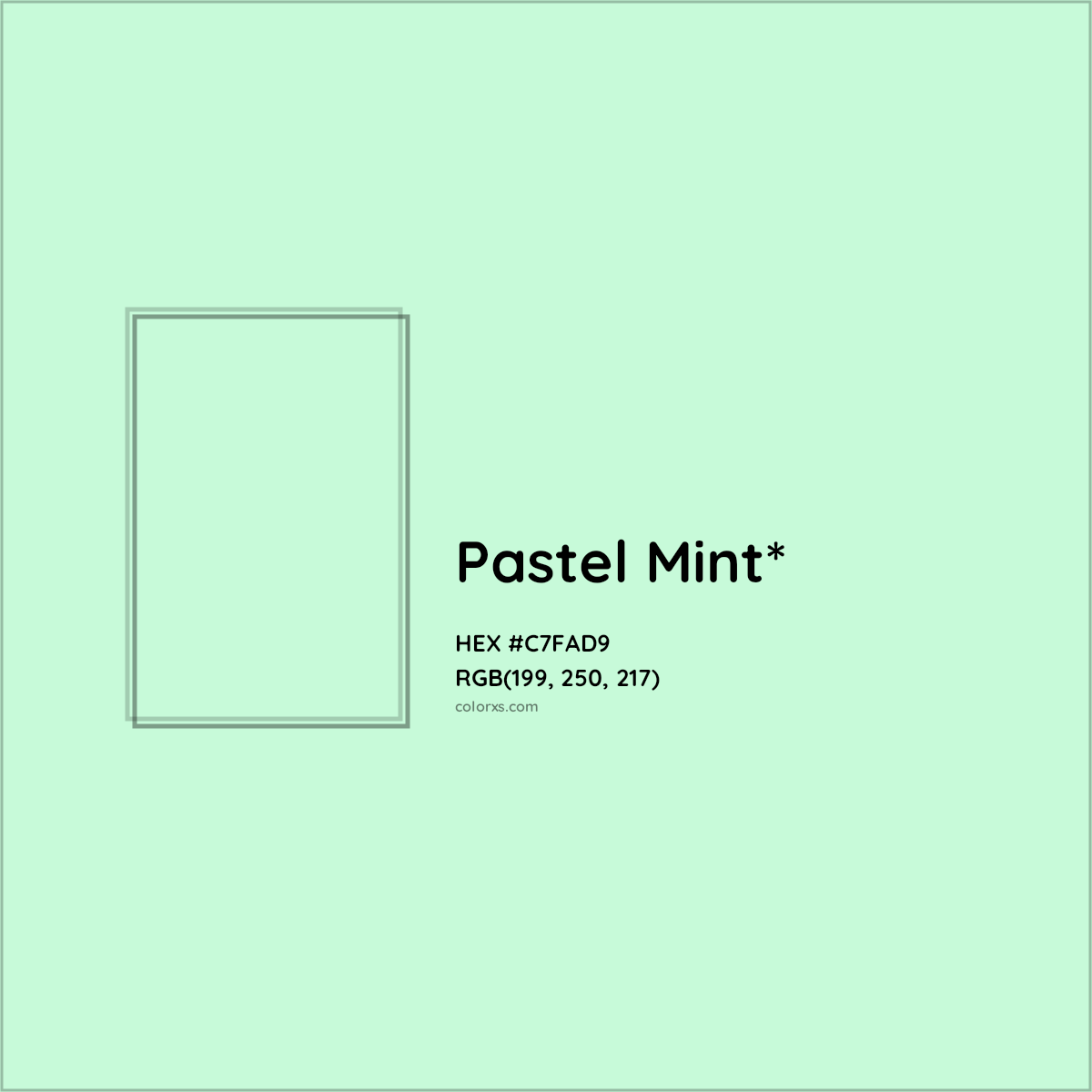 #C7FAD9 hex color. RGB, RYB, CMYK, HSL, HSV codes and color conversions. Matching color names, palettes, paints.