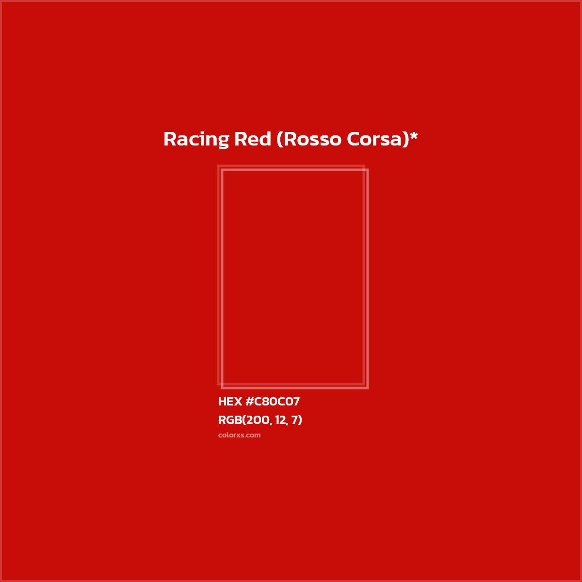 #C80C07 hex color. RGB, RYB, CMYK, HSL, HSV codes and color conversions. Matching color names, palettes, paints.