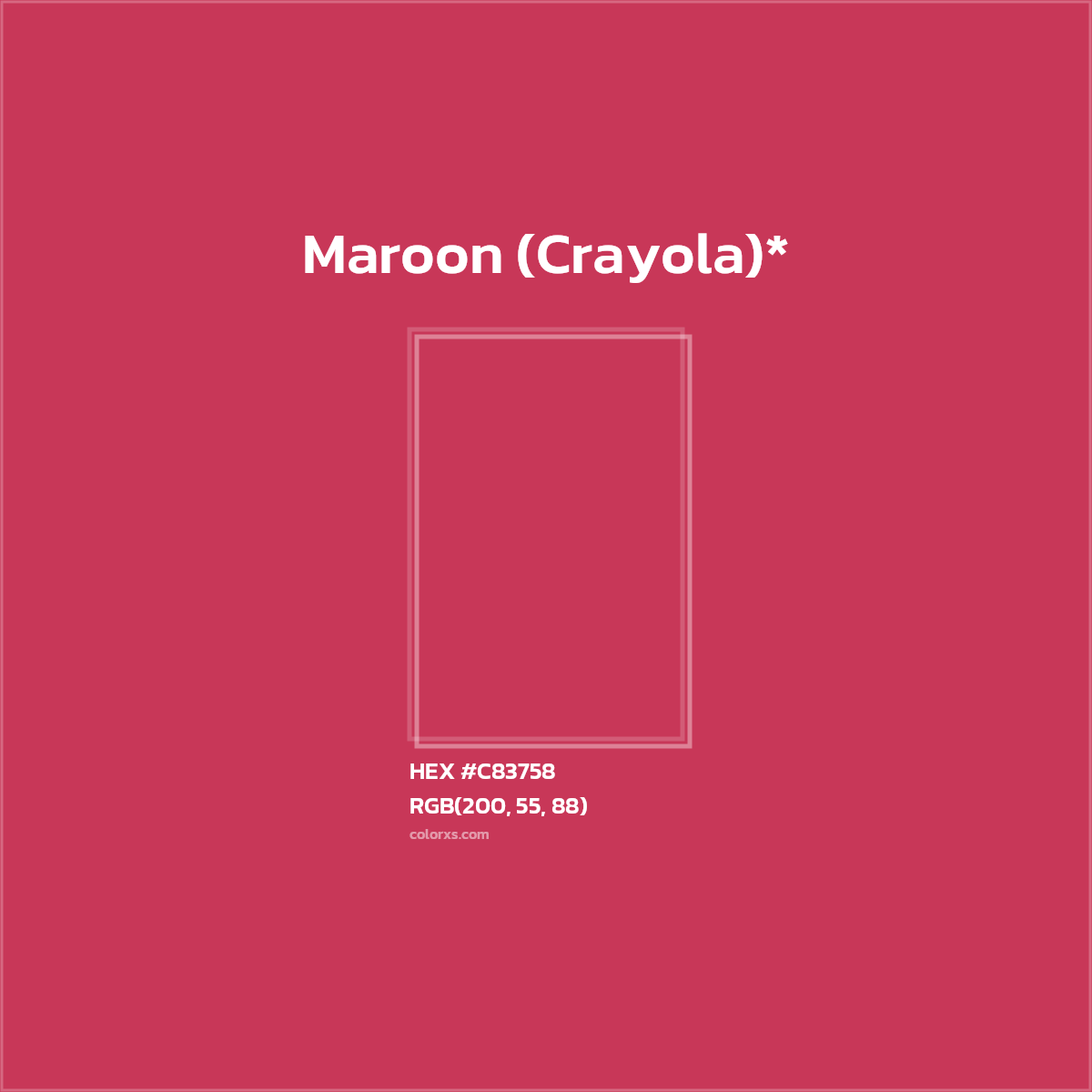 #C83758 hex color. RGB, RYB, CMYK, HSL, HSV codes and color conversions. Matching color names, palettes, paints.