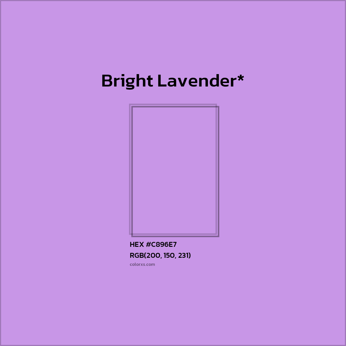 #C896E7 hex color. RGB, RYB, CMYK, HSL, HSV codes and color conversions. Matching color names, palettes, paints.