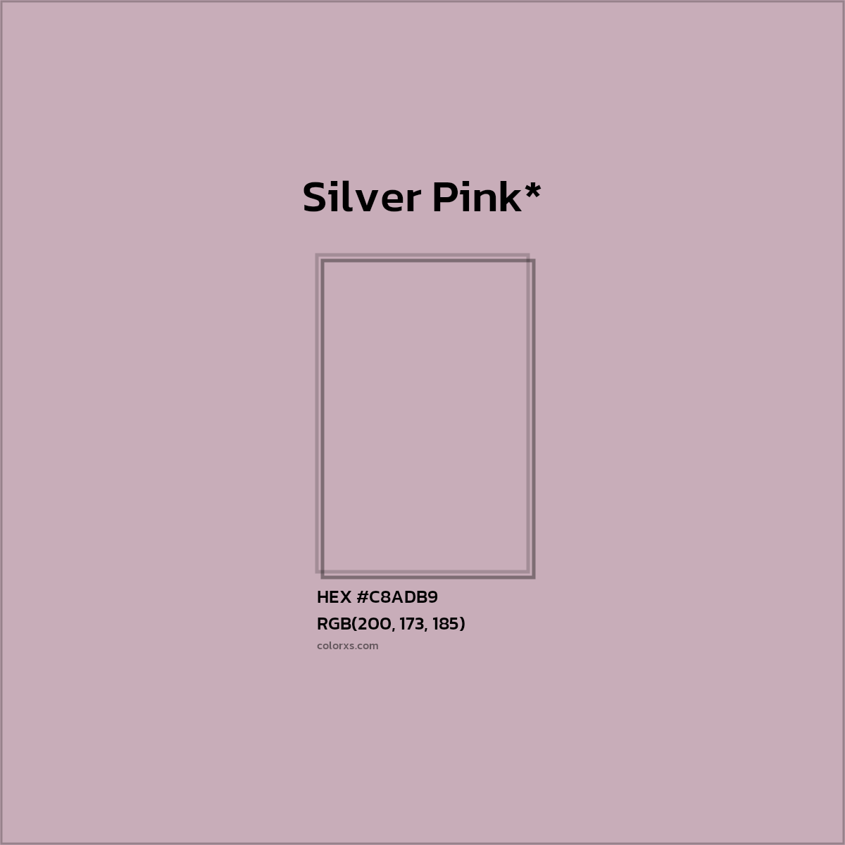 #C8ADB9 hex color. RGB, RYB, CMYK, HSL, HSV codes and color conversions. Matching color names, palettes, paints.