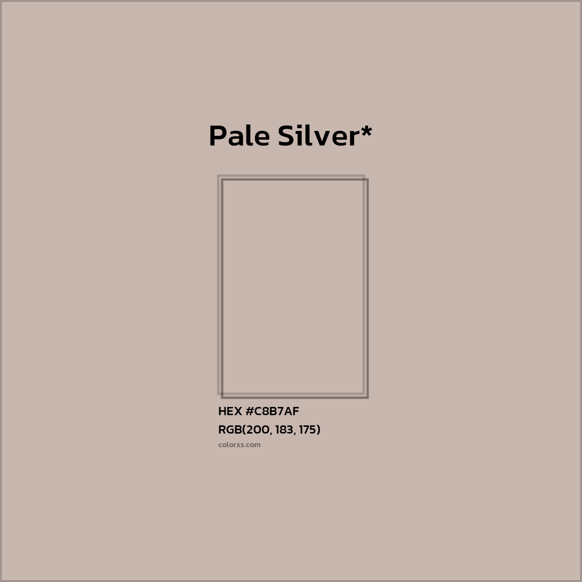 #C8B7AF hex color. RGB, RYB, CMYK, HSL, HSV codes and color conversions. Matching color names, palettes, paints.