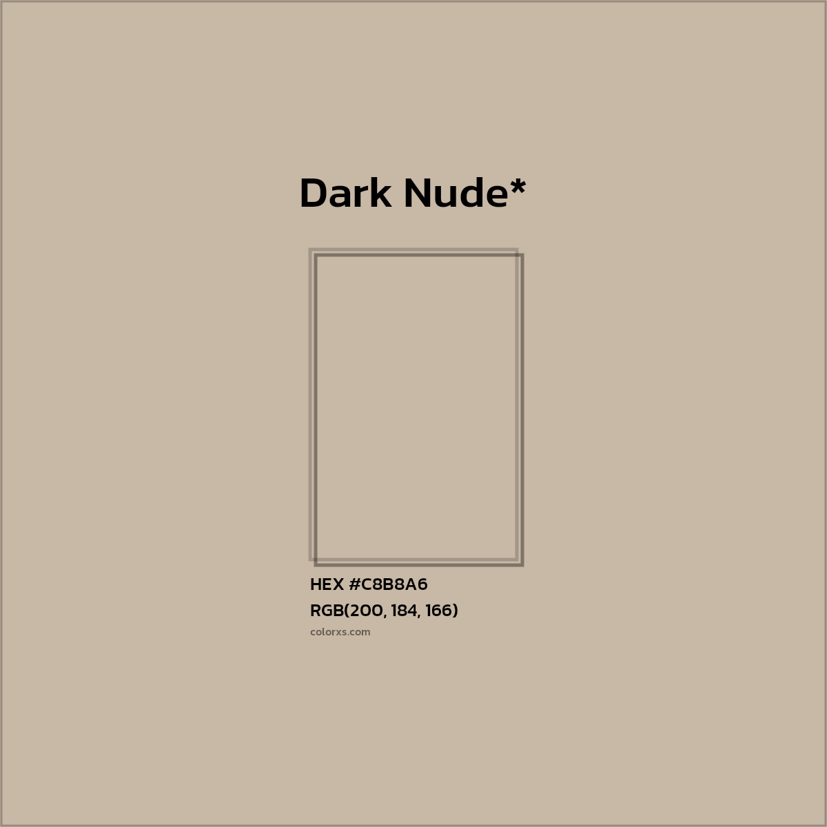 #C8B8A6 hex color. RGB, RYB, CMYK, HSL, HSV codes and color conversions. Matching color names, palettes, paints.