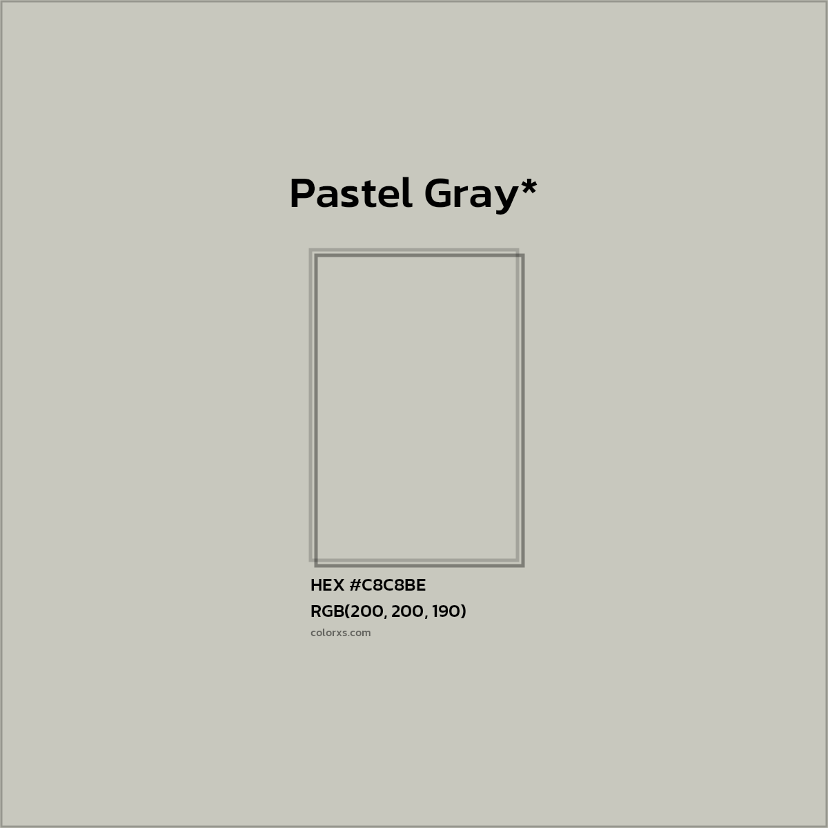 #C8C8BE hex color. RGB, RYB, CMYK, HSL, HSV codes and color conversions. Matching color names, palettes, paints.