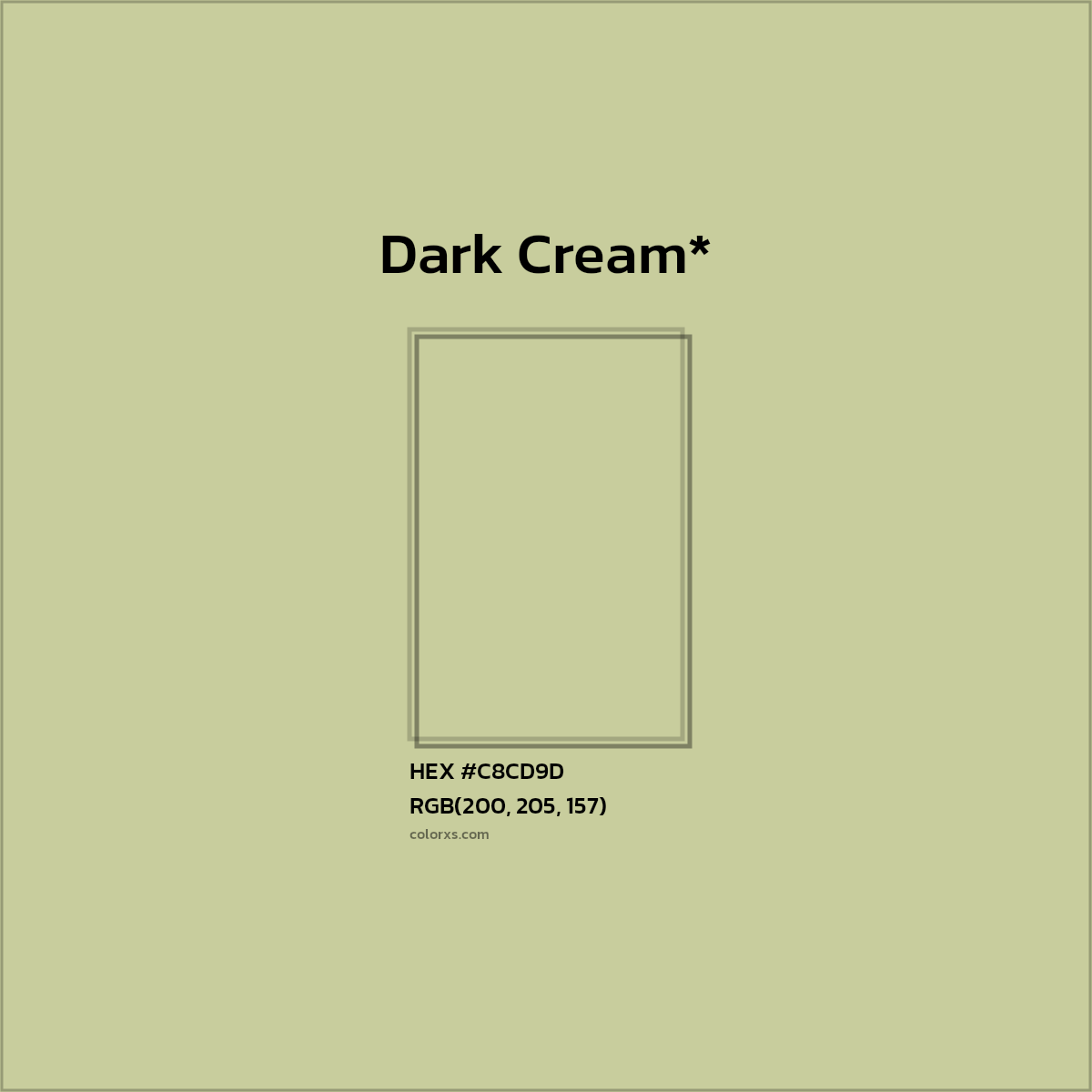 #C8CD9D hex color. RGB, RYB, CMYK, HSL, HSV codes and color conversions. Matching color names, palettes, paints.