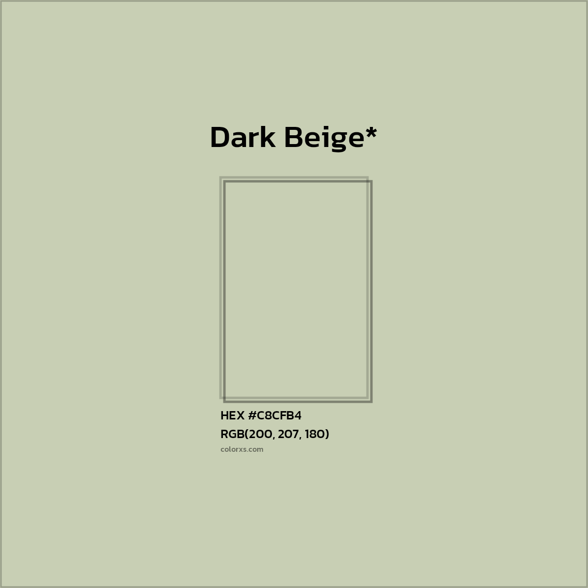 #C8CFB4 hex color. RGB, RYB, CMYK, HSL, HSV codes and color conversions. Matching color names, palettes, paints.