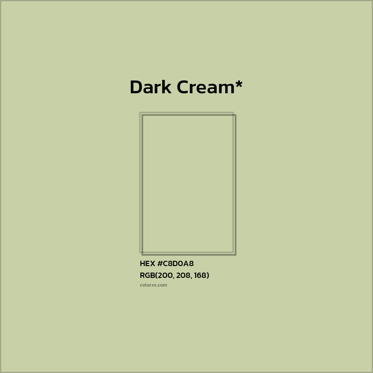#C8D0A8 hex color. RGB, RYB, CMYK, HSL, HSV codes and color conversions. Matching color names, palettes, paints.