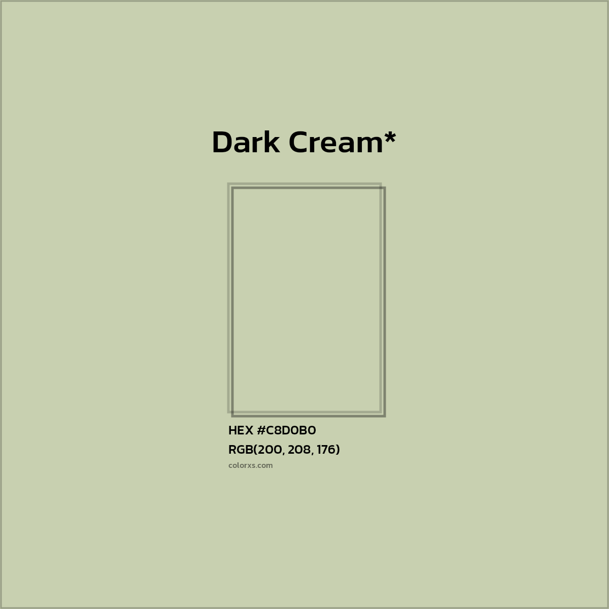 #C8D0B0 hex color. RGB, RYB, CMYK, HSL, HSV codes and color conversions. Matching color names, palettes, paints.