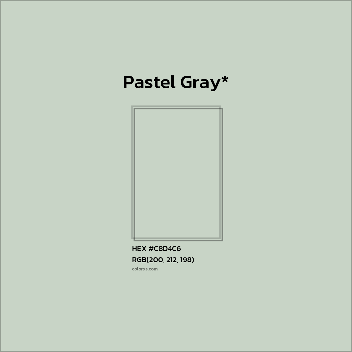#C8D4C6 hex color. RGB, RYB, CMYK, HSL, HSV codes and color conversions. Matching color names, palettes, paints.