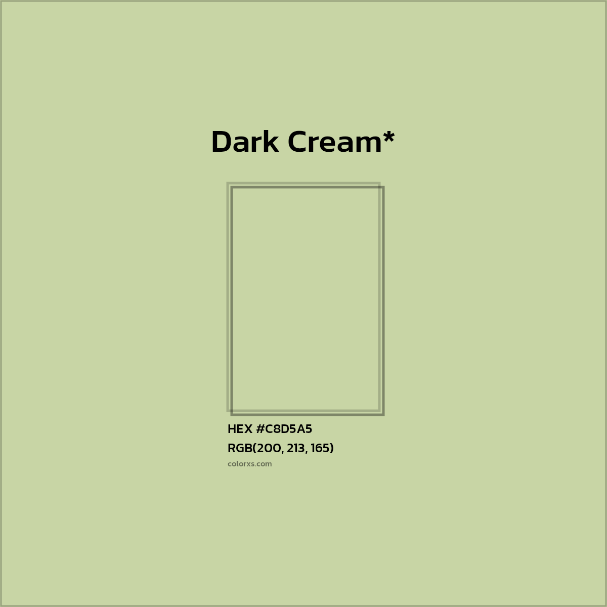 #C8D5A5 hex color. RGB, RYB, CMYK, HSL, HSV codes and color conversions. Matching color names, palettes, paints.