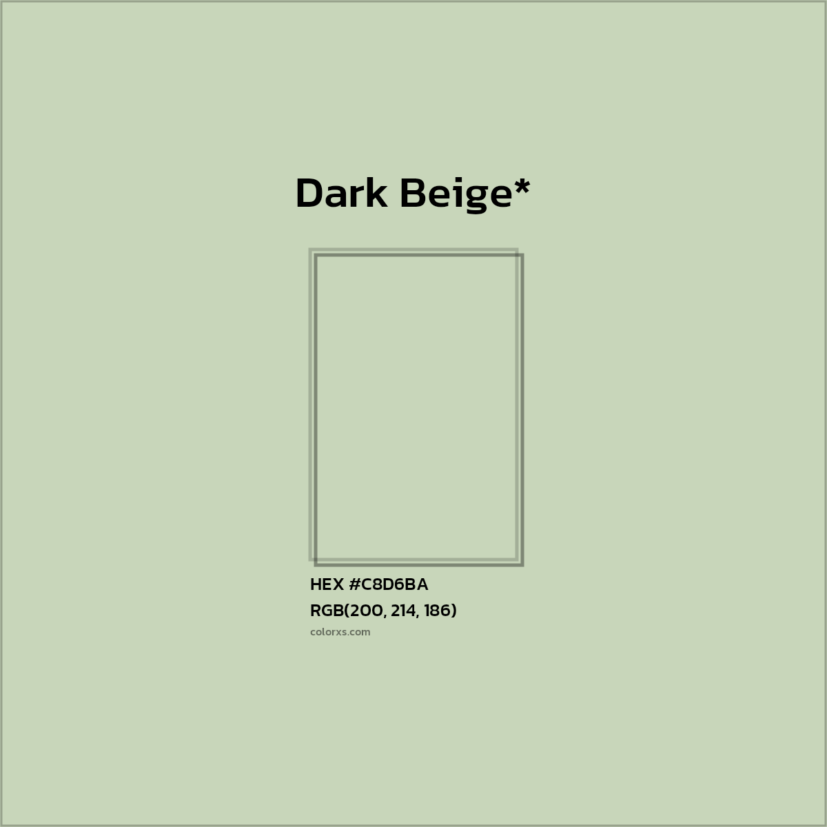 #C8D6BA hex color. RGB, RYB, CMYK, HSL, HSV codes and color conversions. Matching color names, palettes, paints.