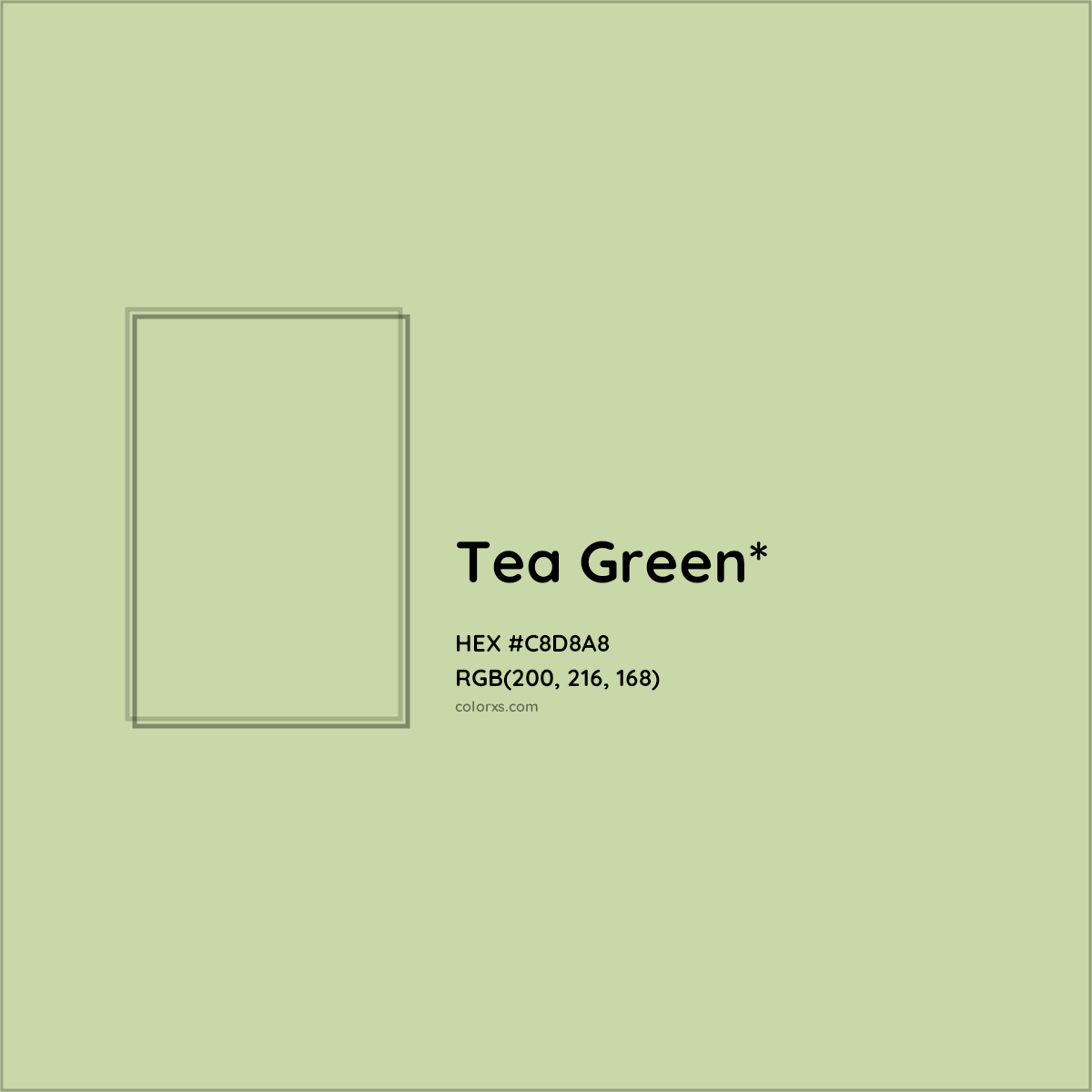 #C8D8A8 hex color. RGB, RYB, CMYK, HSL, HSV codes and color conversions. Matching color names, palettes, paints.