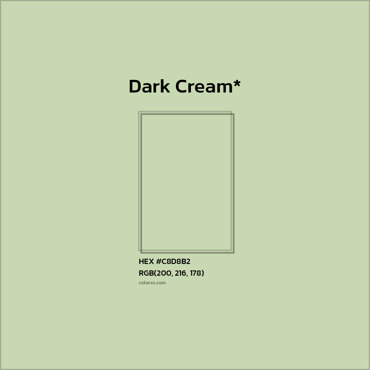 #C8D8B2 hex color. RGB, RYB, CMYK, HSL, HSV codes and color conversions. Matching color names, palettes, paints.