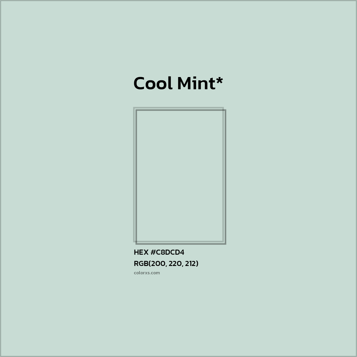 #C8DCD4 hex color. RGB, RYB, CMYK, HSL, HSV codes and color conversions. Matching color names, palettes, paints.