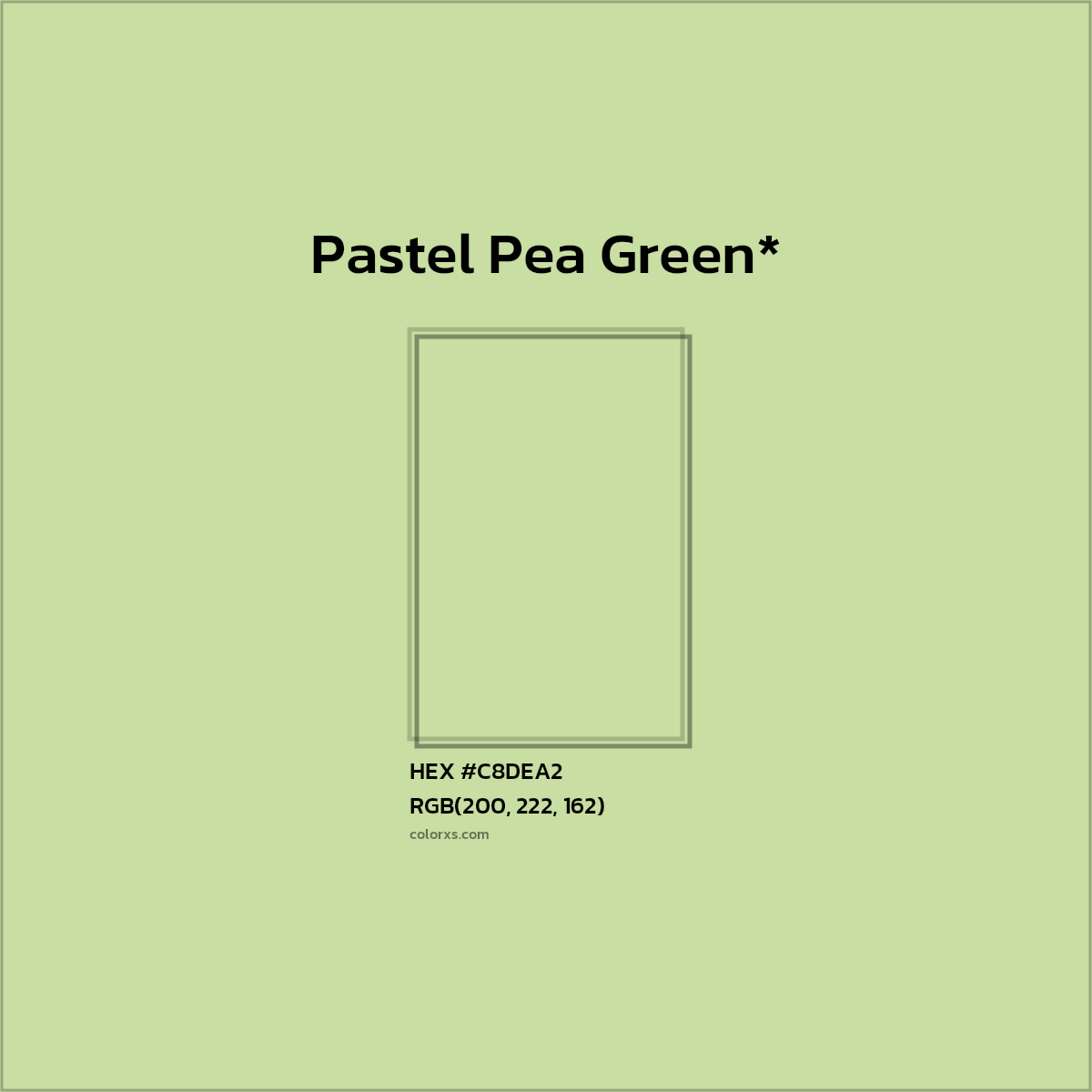 #C8DEA2 hex color. RGB, RYB, CMYK, HSL, HSV codes and color conversions. Matching color names, palettes, paints.