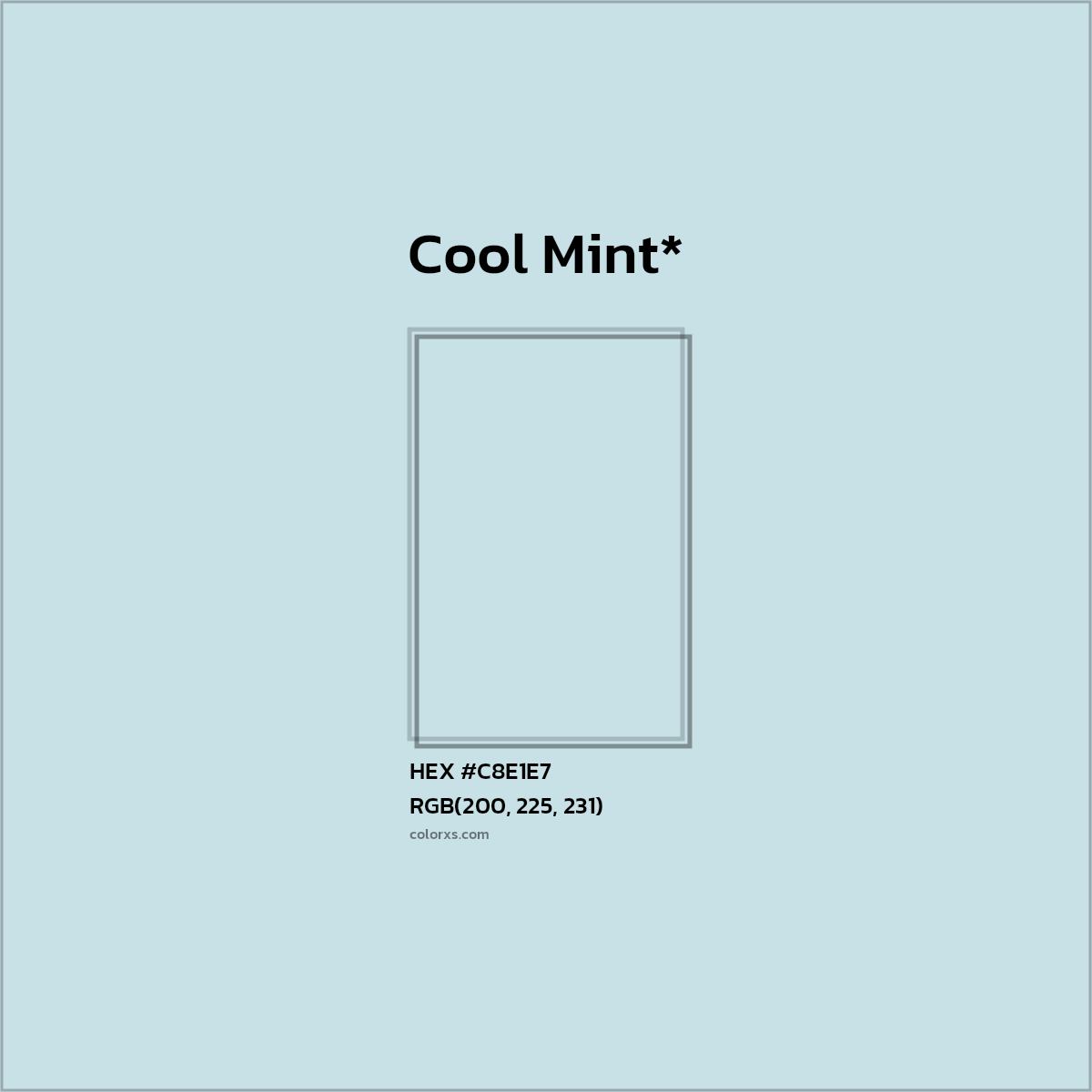 #C8E1E7 hex color. RGB, RYB, CMYK, HSL, HSV codes and color conversions. Matching color names, palettes, paints.