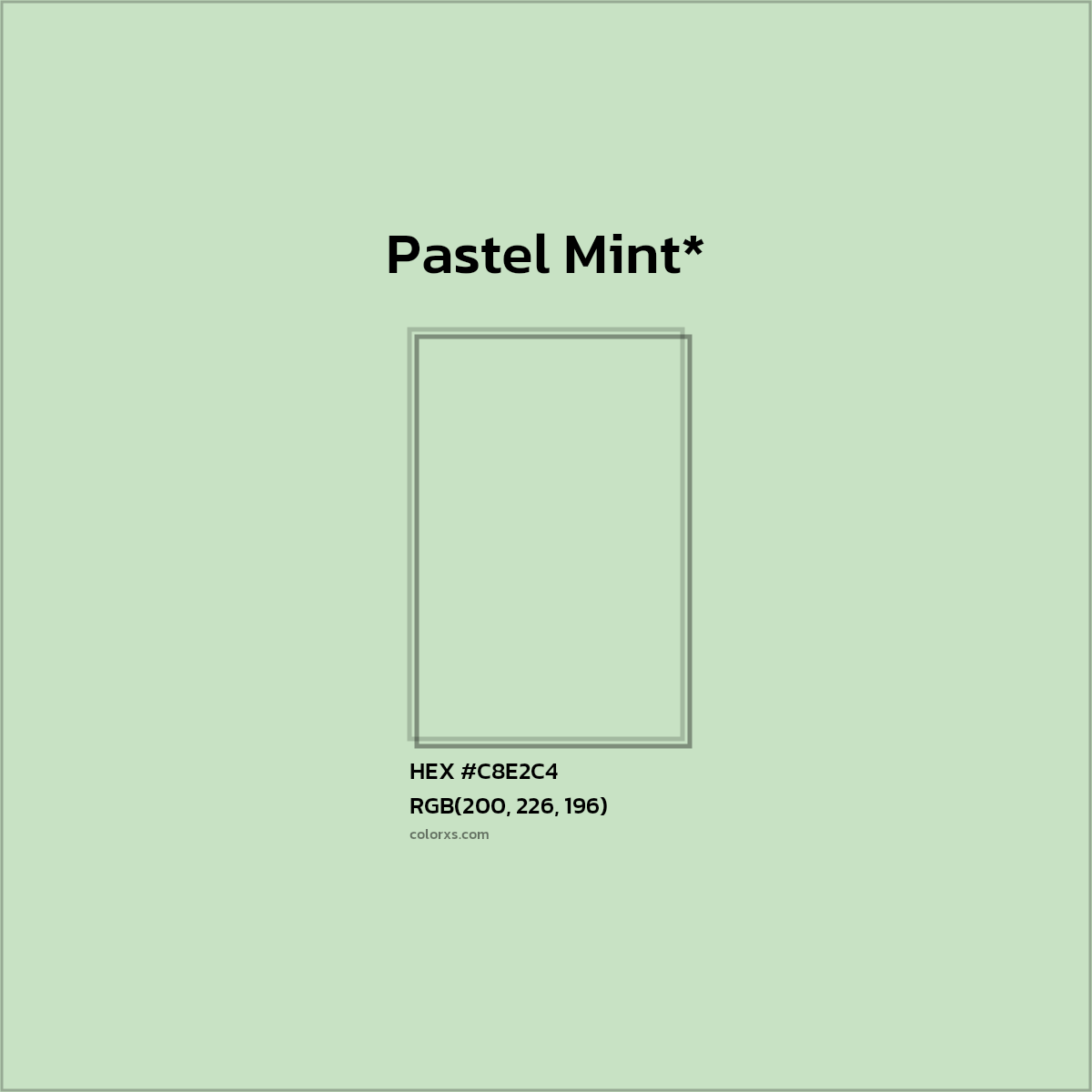 #C8E2C4 hex color. RGB, RYB, CMYK, HSL, HSV codes and color conversions. Matching color names, palettes, paints.