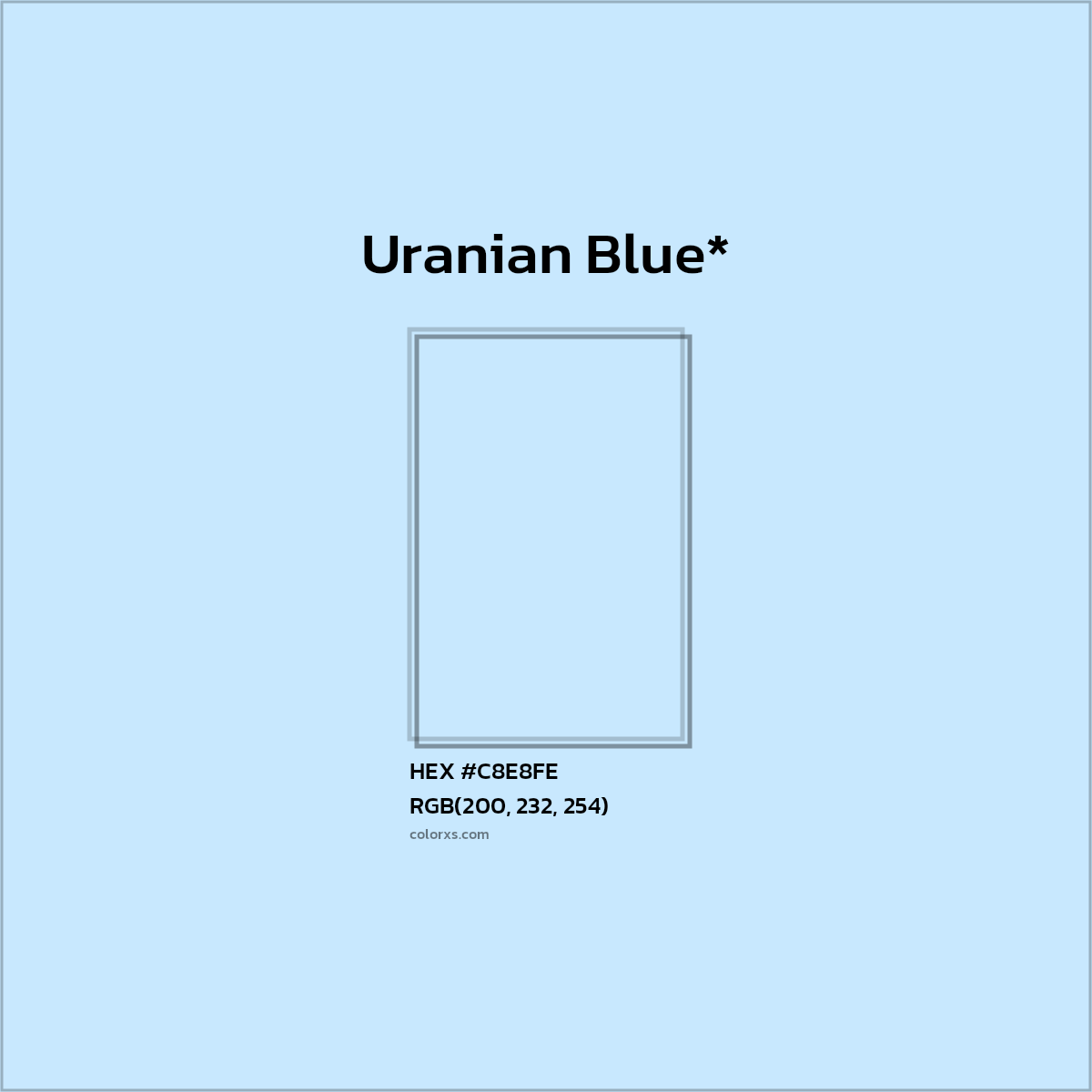 #C8E8FE hex color. RGB, RYB, CMYK, HSL, HSV codes and color conversions. Matching color names, palettes, paints.