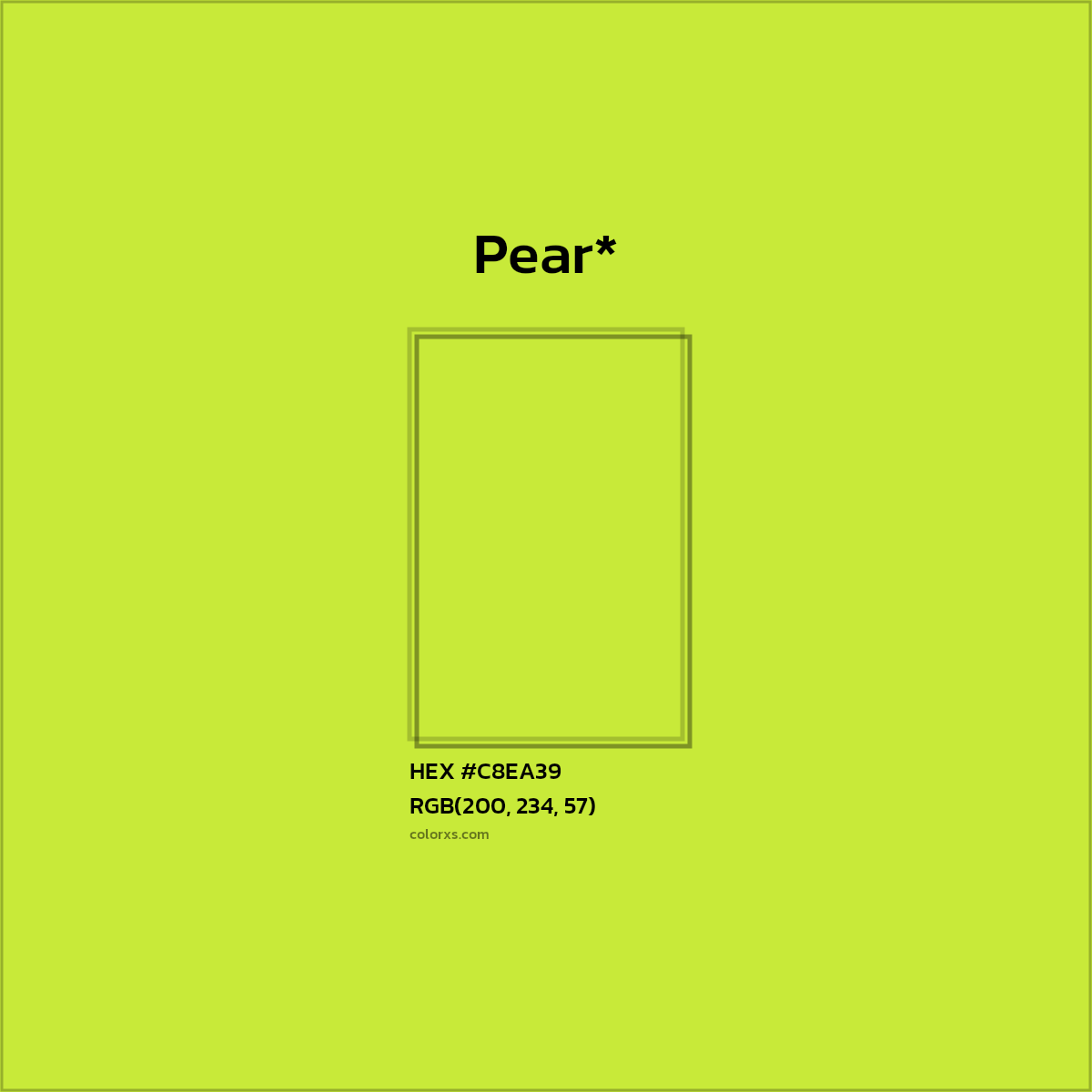 #C8EA39 hex color. RGB, RYB, CMYK, HSL, HSV codes and color conversions. Matching color names, palettes, paints.