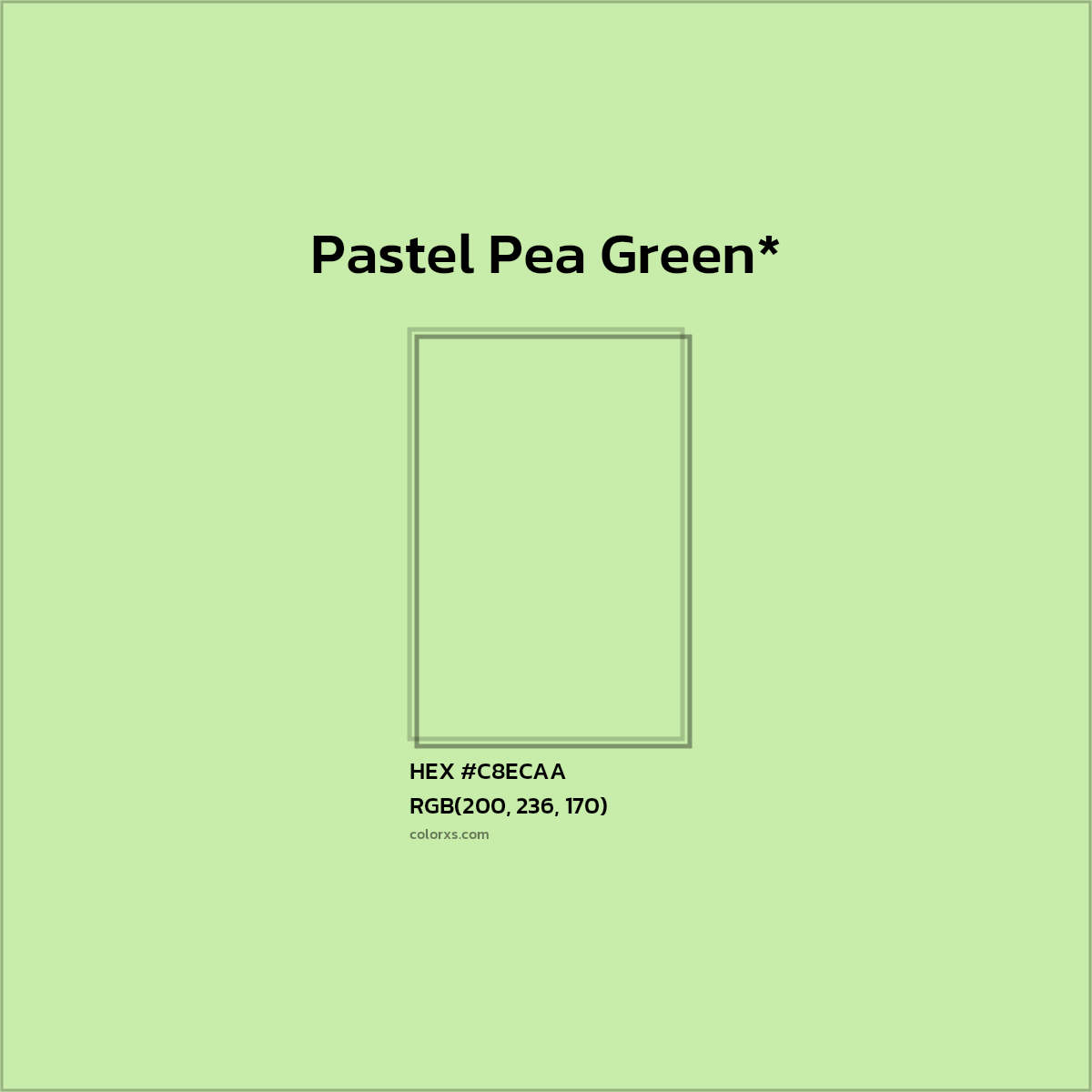 #C8ECAA hex color. RGB, RYB, CMYK, HSL, HSV codes and color conversions. Matching color names, palettes, paints.