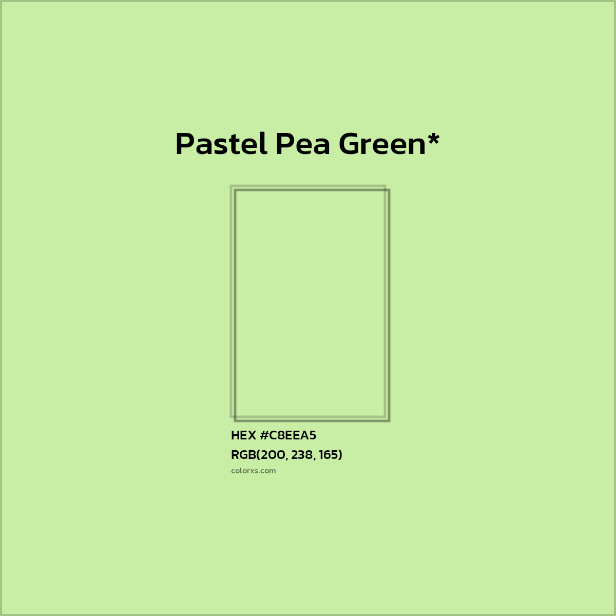 #C8EEA5 hex color. RGB, RYB, CMYK, HSL, HSV codes and color conversions. Matching color names, palettes, paints.