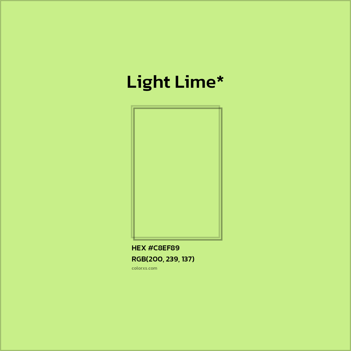 #C8EF89 hex color. RGB, RYB, CMYK, HSL, HSV codes and color conversions. Matching color names, palettes, paints.