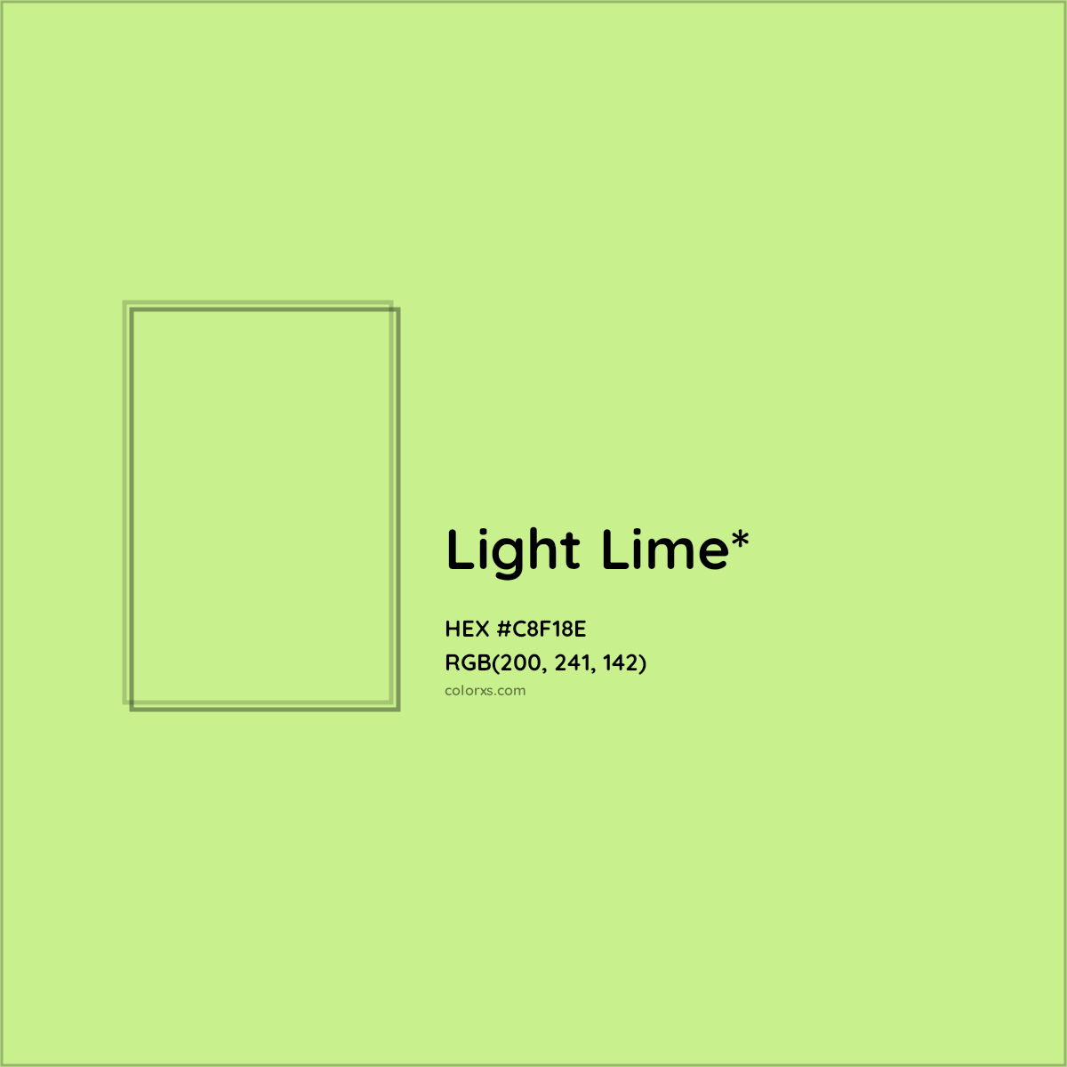 #C8F18E hex color. RGB, RYB, CMYK, HSL, HSV codes and color conversions. Matching color names, palettes, paints.