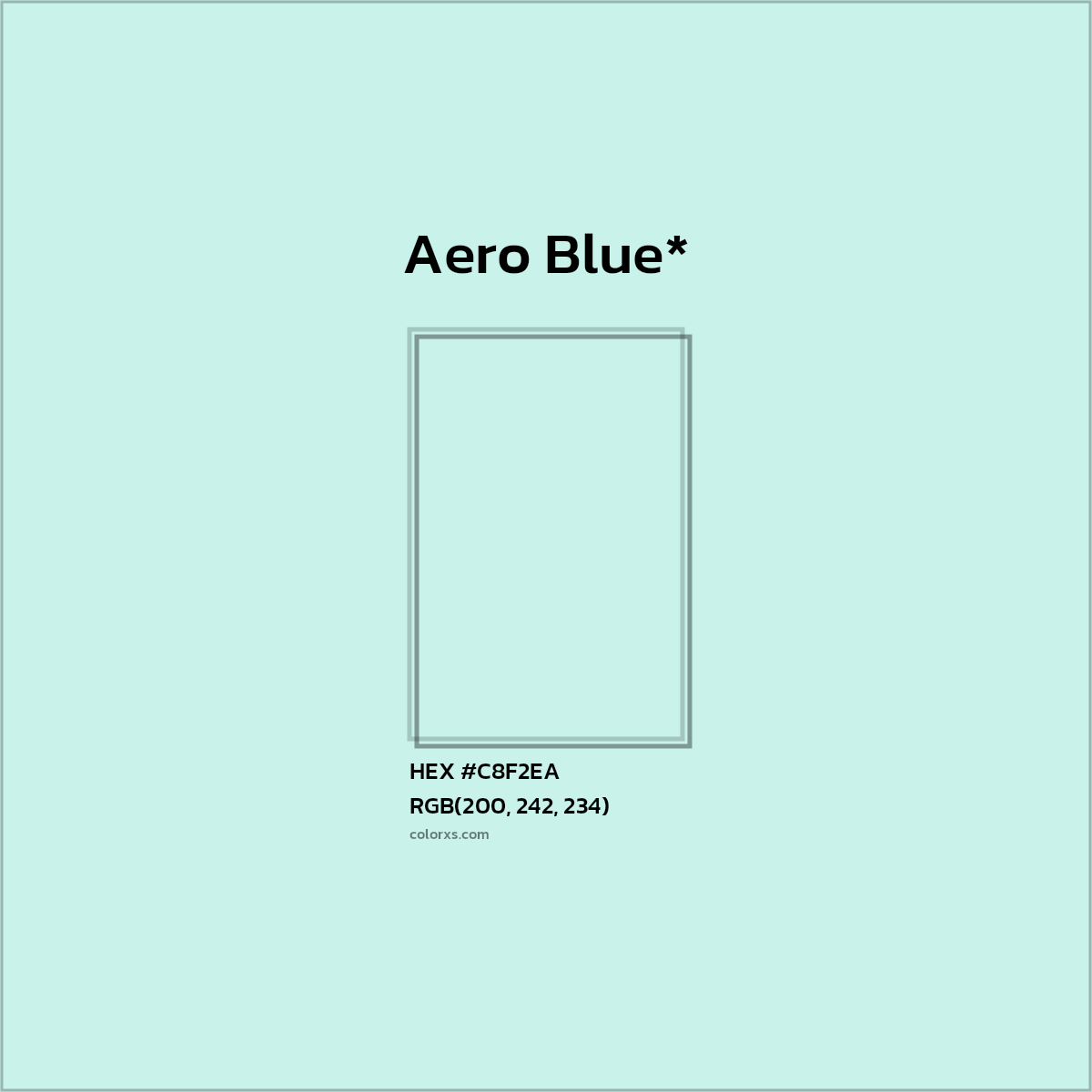 #C8F2EA hex color. RGB, RYB, CMYK, HSL, HSV codes and color conversions. Matching color names, palettes, paints.