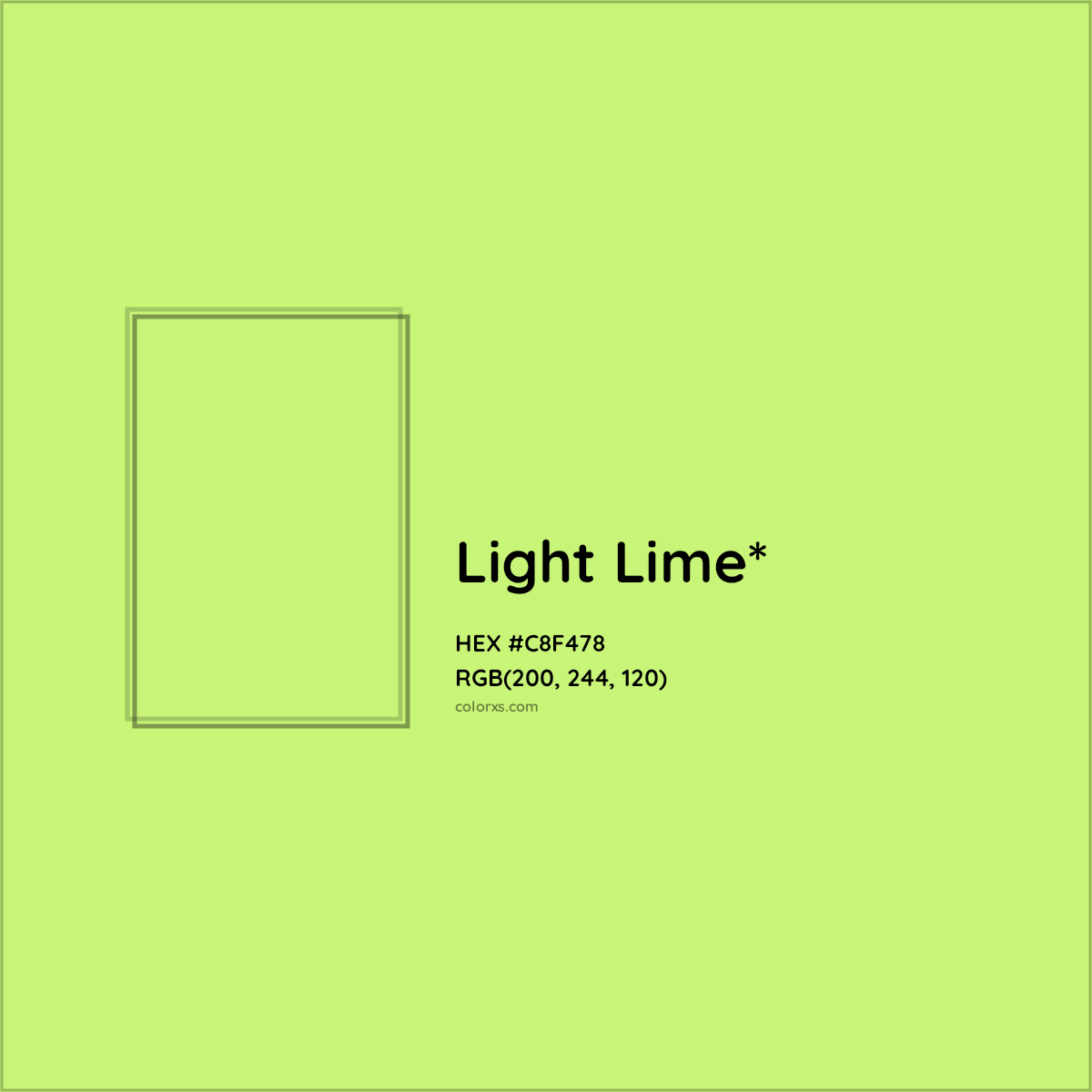 #C8F478 hex color. RGB, RYB, CMYK, HSL, HSV codes and color conversions. Matching color names, palettes, paints.