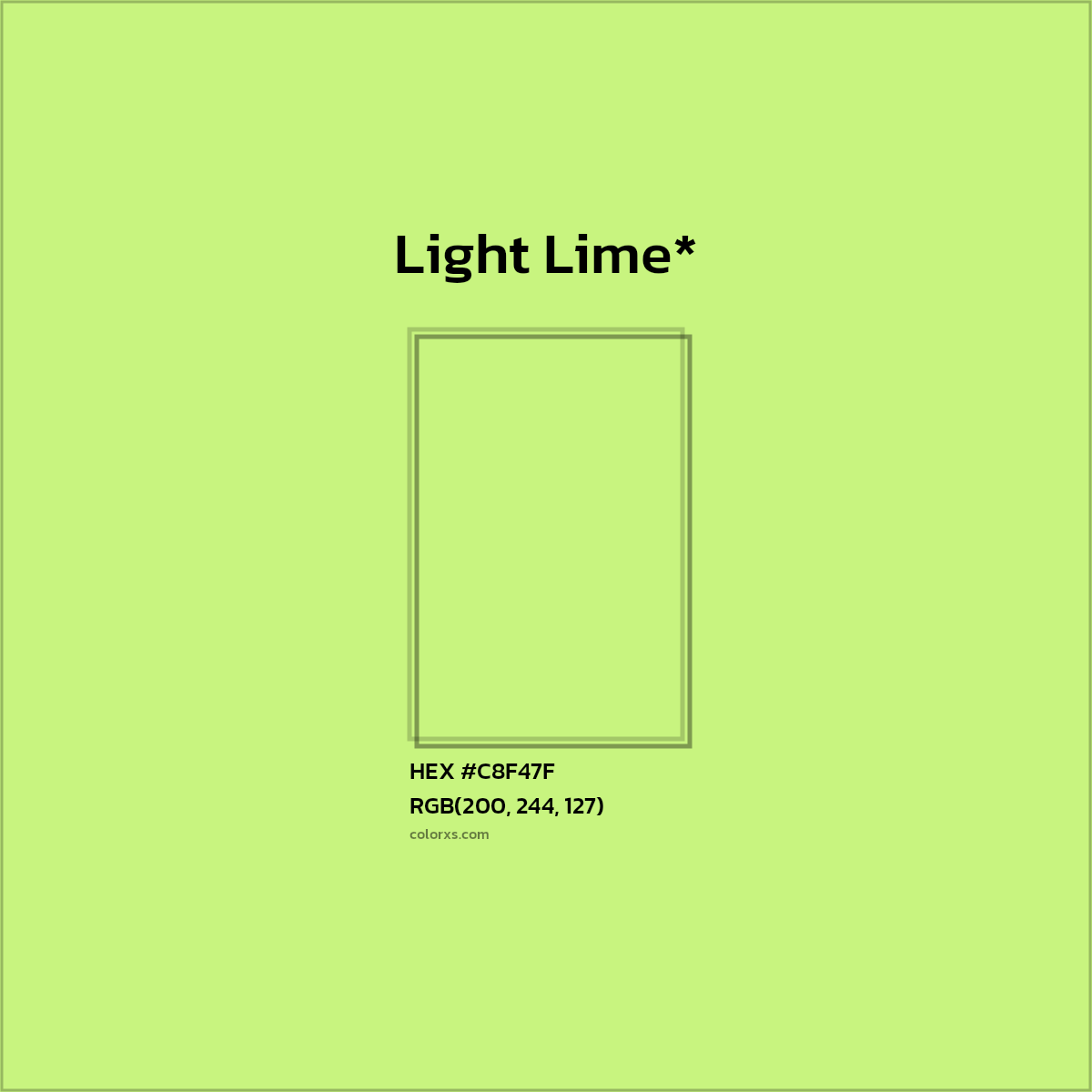 #C8F47F hex color. RGB, RYB, CMYK, HSL, HSV codes and color conversions. Matching color names, palettes, paints.