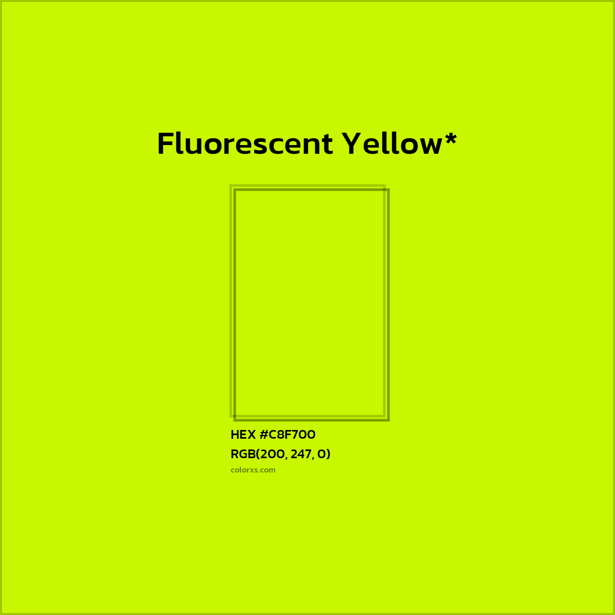 #C8F700 hex color. RGB, RYB, CMYK, HSL, HSV codes and color conversions. Matching color names, palettes, paints.