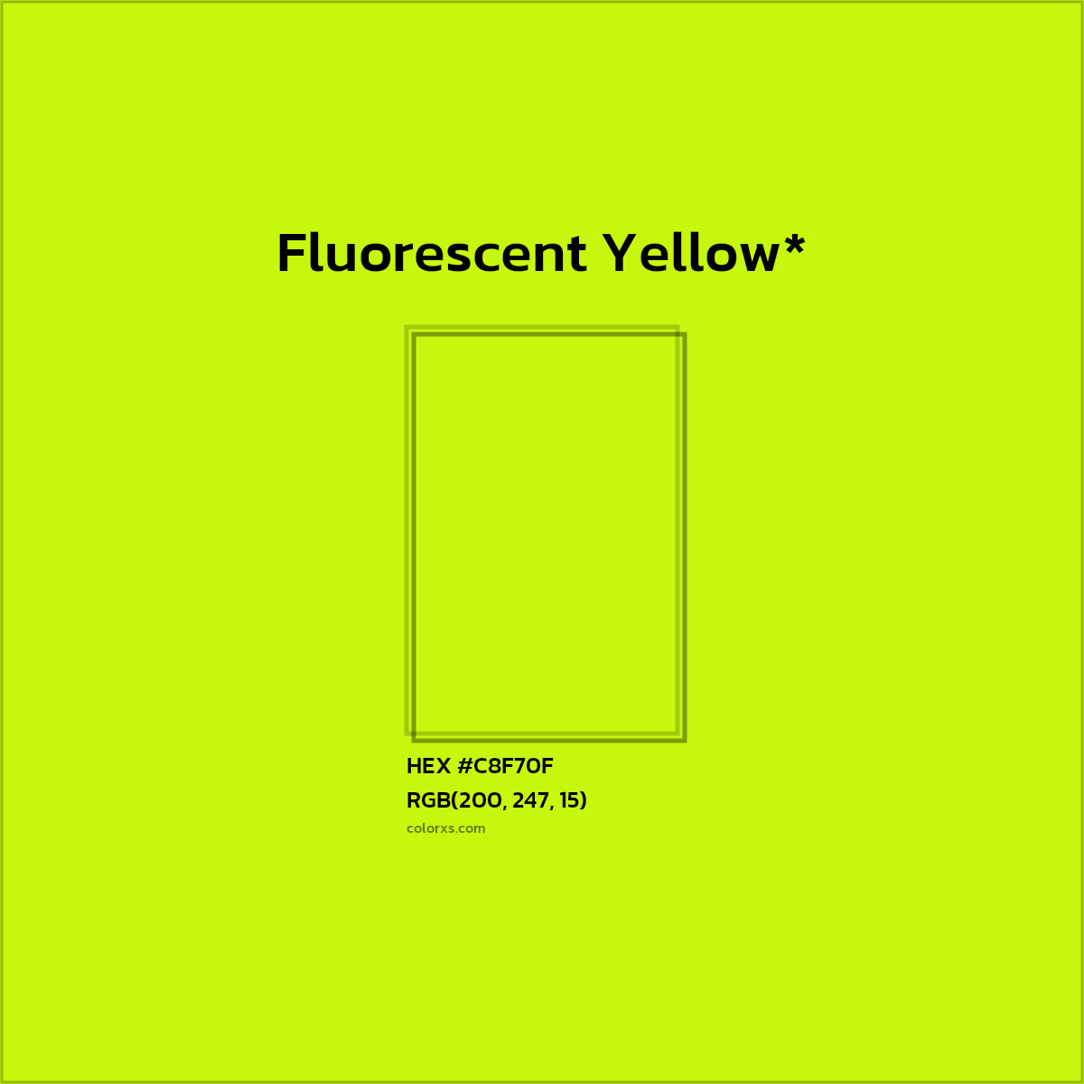 #C8F70F hex color. RGB, RYB, CMYK, HSL, HSV codes and color conversions. Matching color names, palettes, paints.