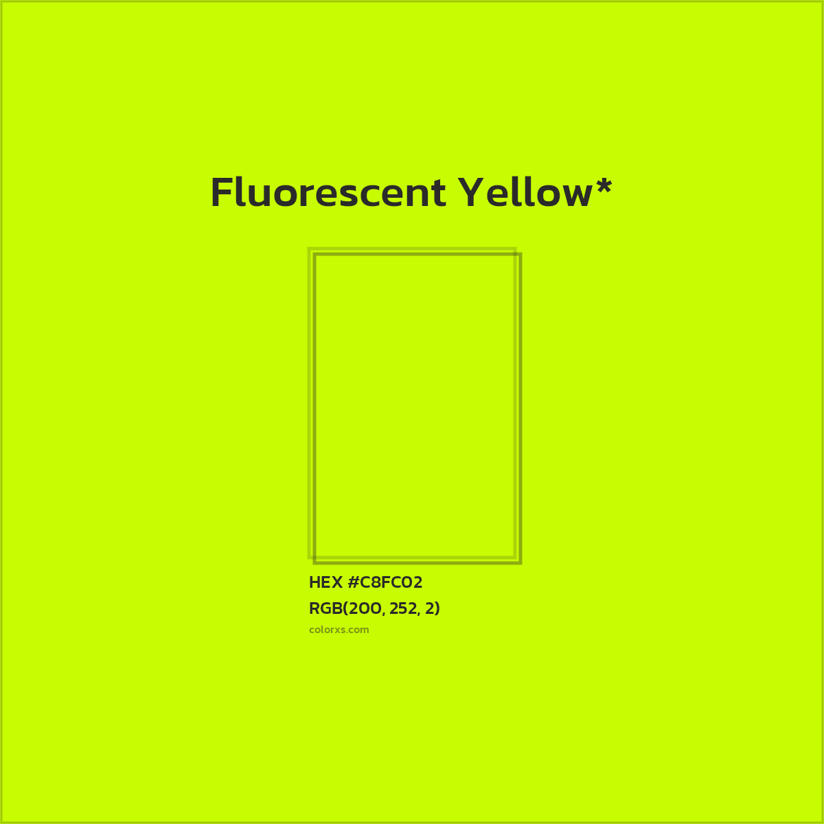 #C8FC02 hex color. RGB, RYB, CMYK, HSL, HSV codes and color conversions. Matching color names, palettes, paints.