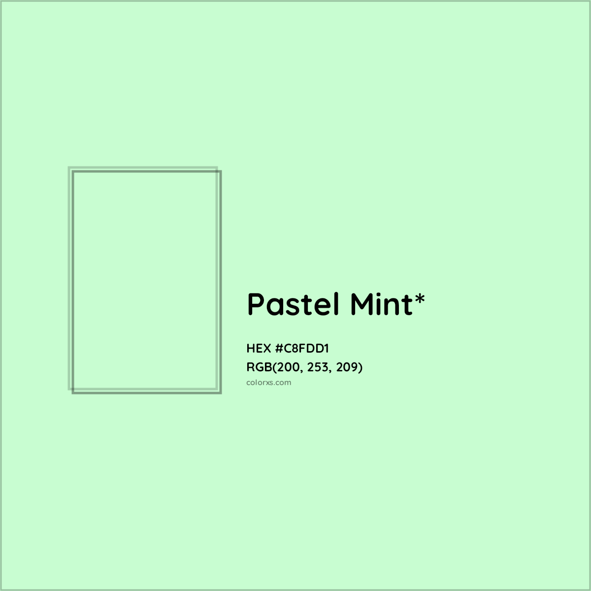 #C8FDD1 hex color. RGB, RYB, CMYK, HSL, HSV codes and color conversions. Matching color names, palettes, paints.