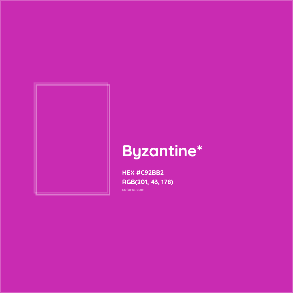 #C92BB2 hex color. RGB, RYB, CMYK, HSL, HSV codes and color conversions. Matching color names, palettes, paints.