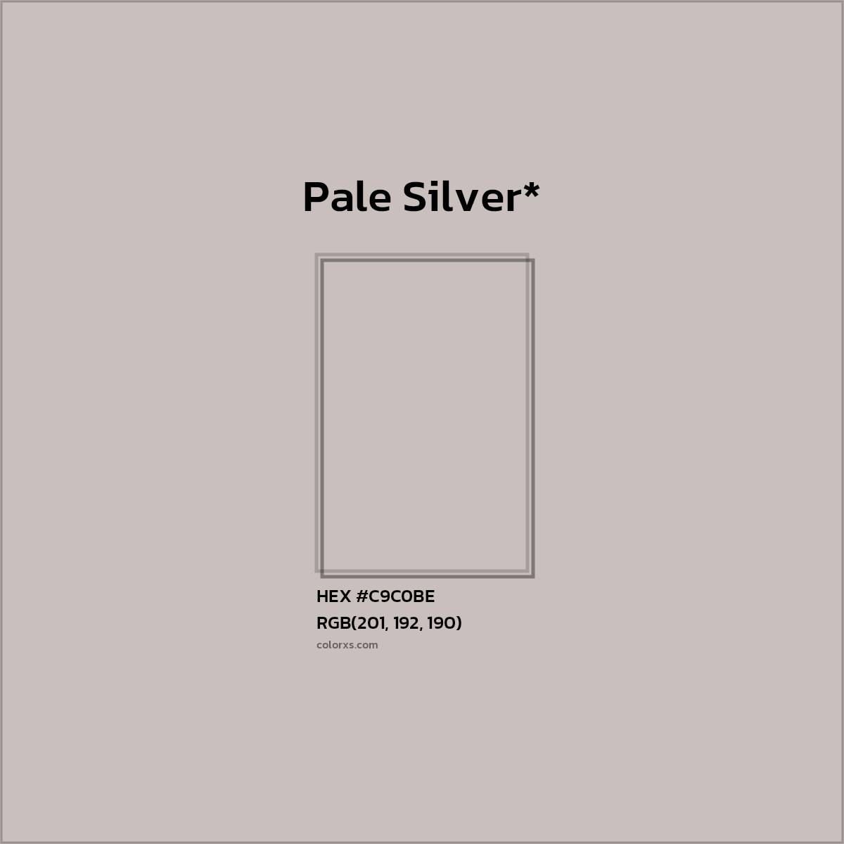 #C9C0BE hex color. RGB, RYB, CMYK, HSL, HSV codes and color conversions. Matching color names, palettes, paints.