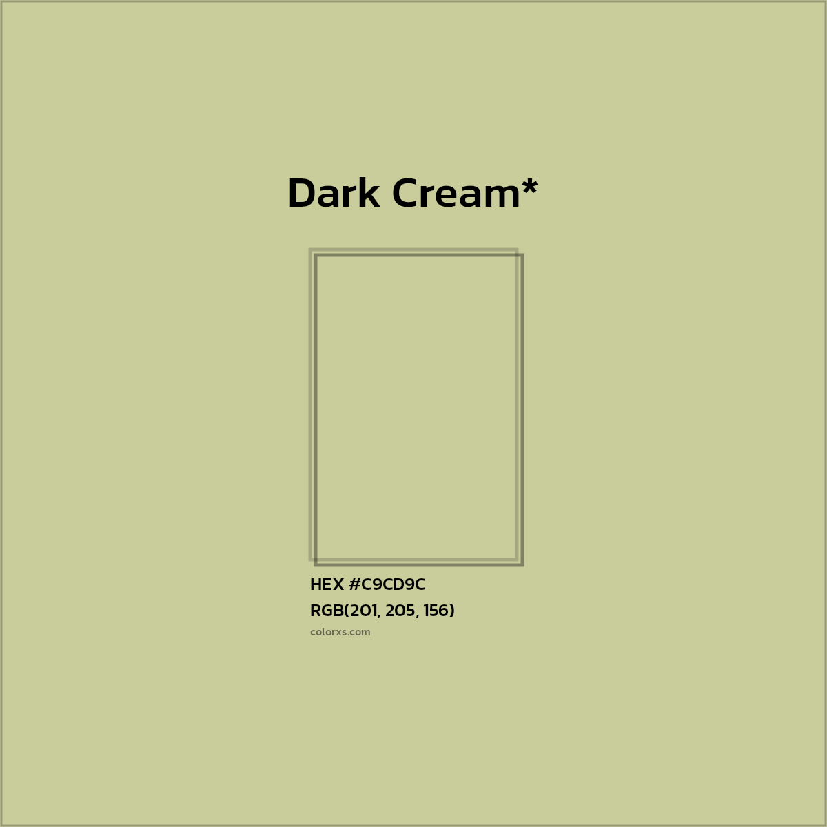 #C9CD9C hex color. RGB, RYB, CMYK, HSL, HSV codes and color conversions. Matching color names, palettes, paints.