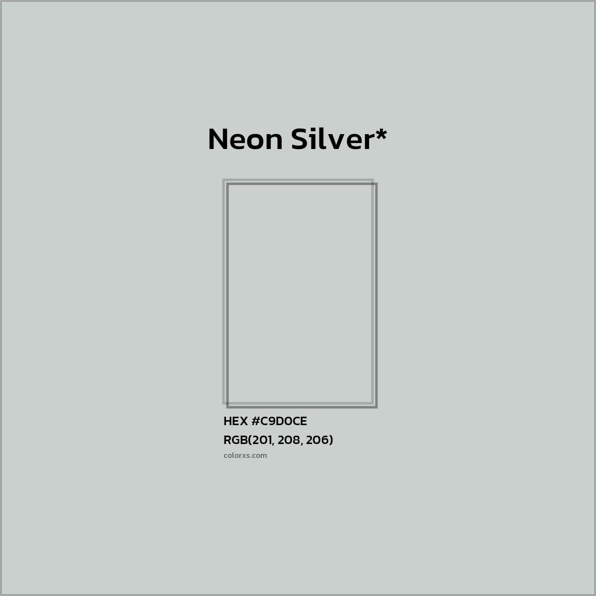 #C9D0CE hex color. RGB, RYB, CMYK, HSL, HSV codes and color conversions. Matching color names, palettes, paints.
